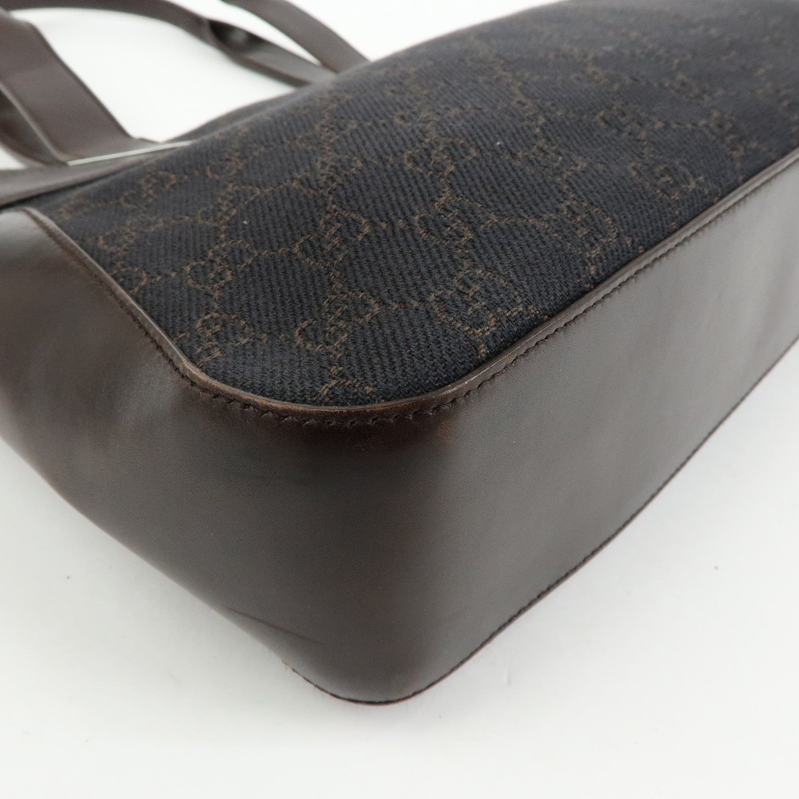 GUCCI GG Canvas Leather Hand Bag Tote Bag Dark Brown 73983