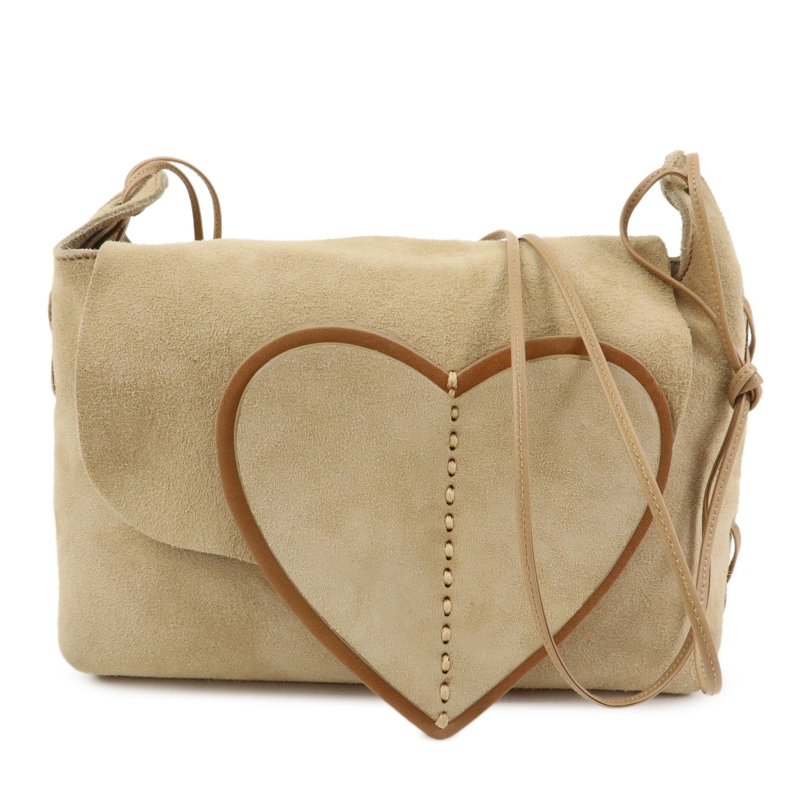 GUCCI Heart Suede Leather Shoulder Bag Beige 95107