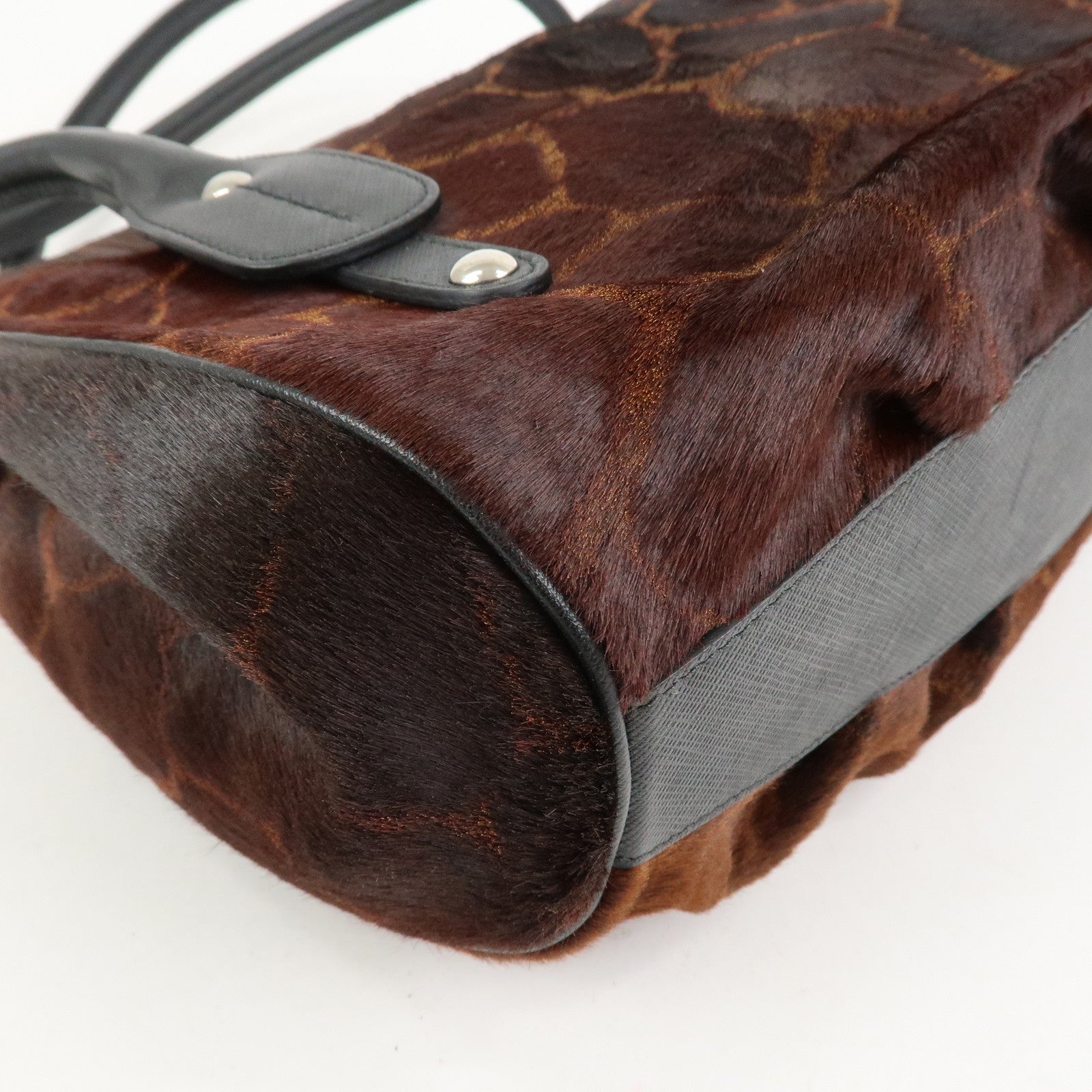 Ferragamo Gancini Logo Unborn Calf Leather Shoulder Bag Brown