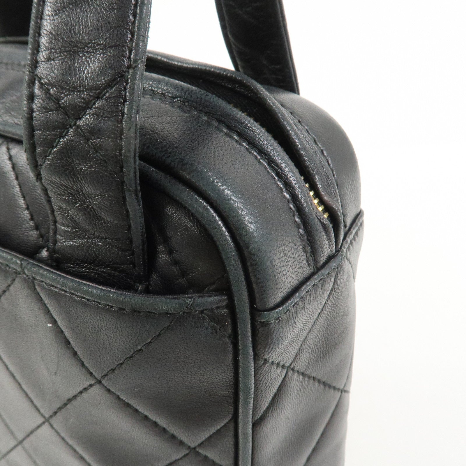 CHANEL Matelasse COCO Mark Lamb Skin Hand Bag Black