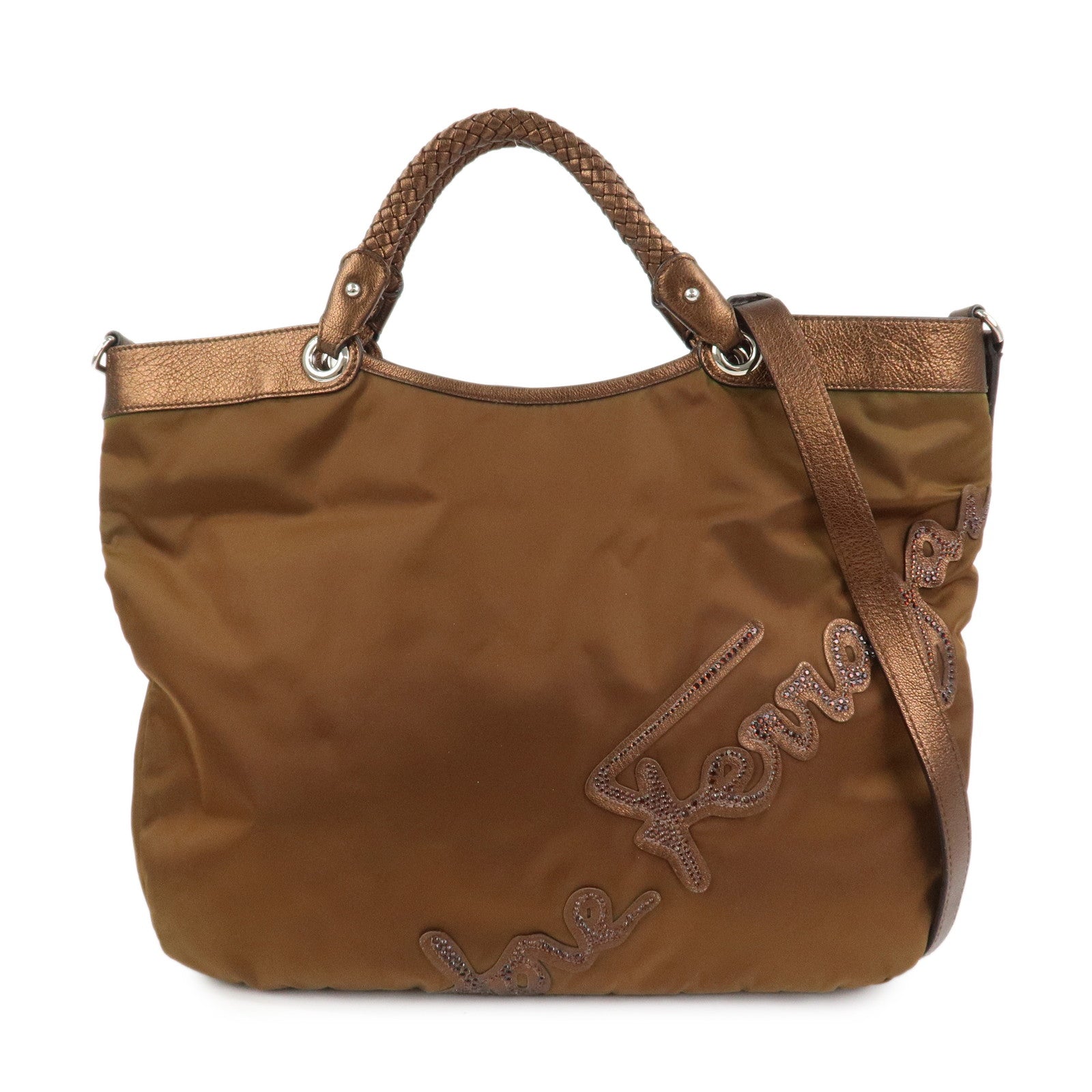 Ferragamo Nylon 2Way Bag Hand Bag Shoulder Bag Brown AU-21 C094