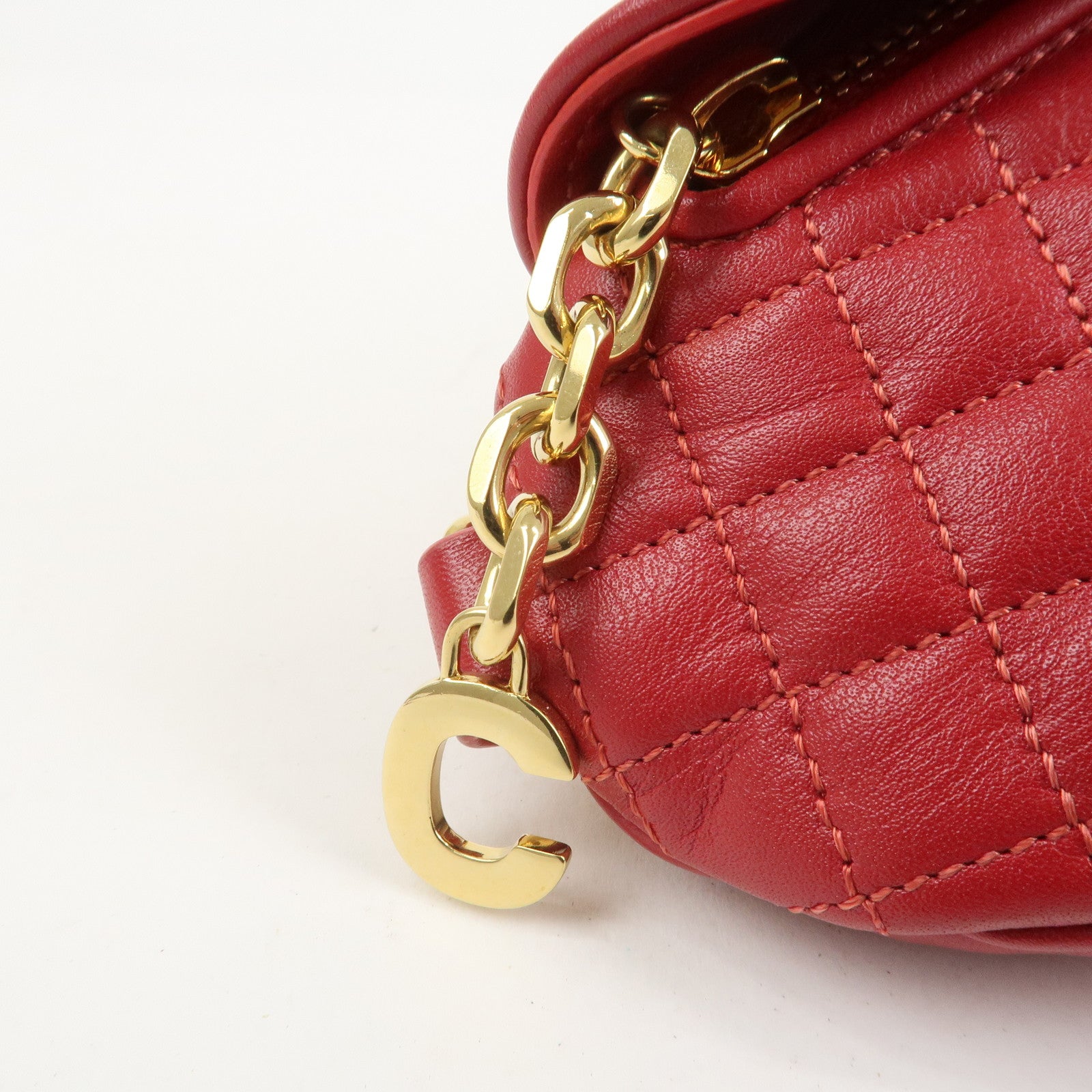 CELINE Leather C Charm Waist Bag Body Bag Red