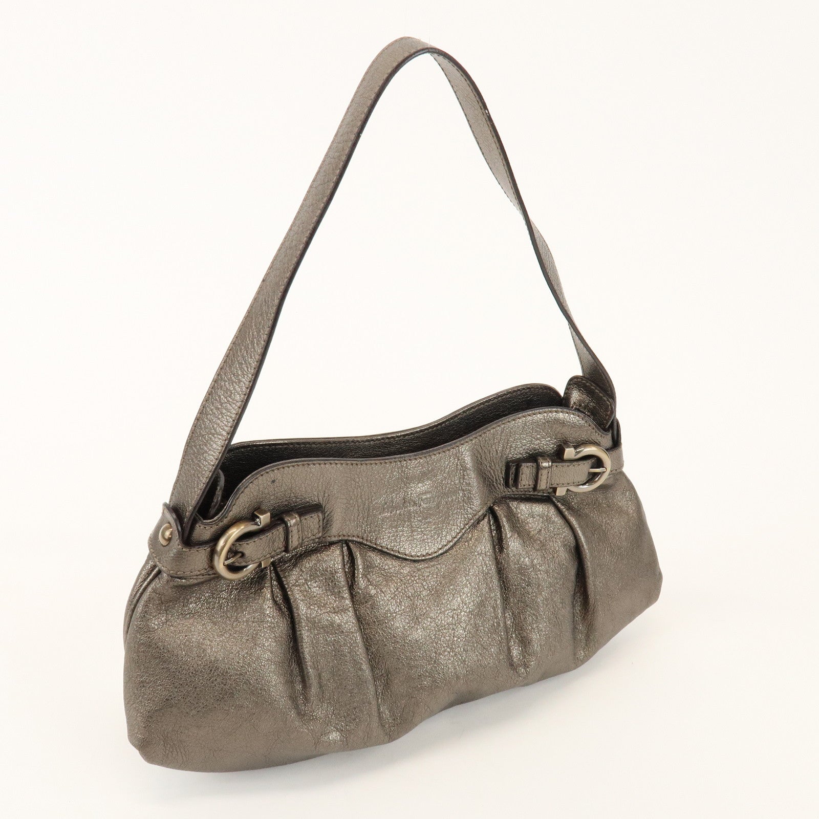 Ferragamo Gancini Leather Shoulder Bag Hand Bag Bronze