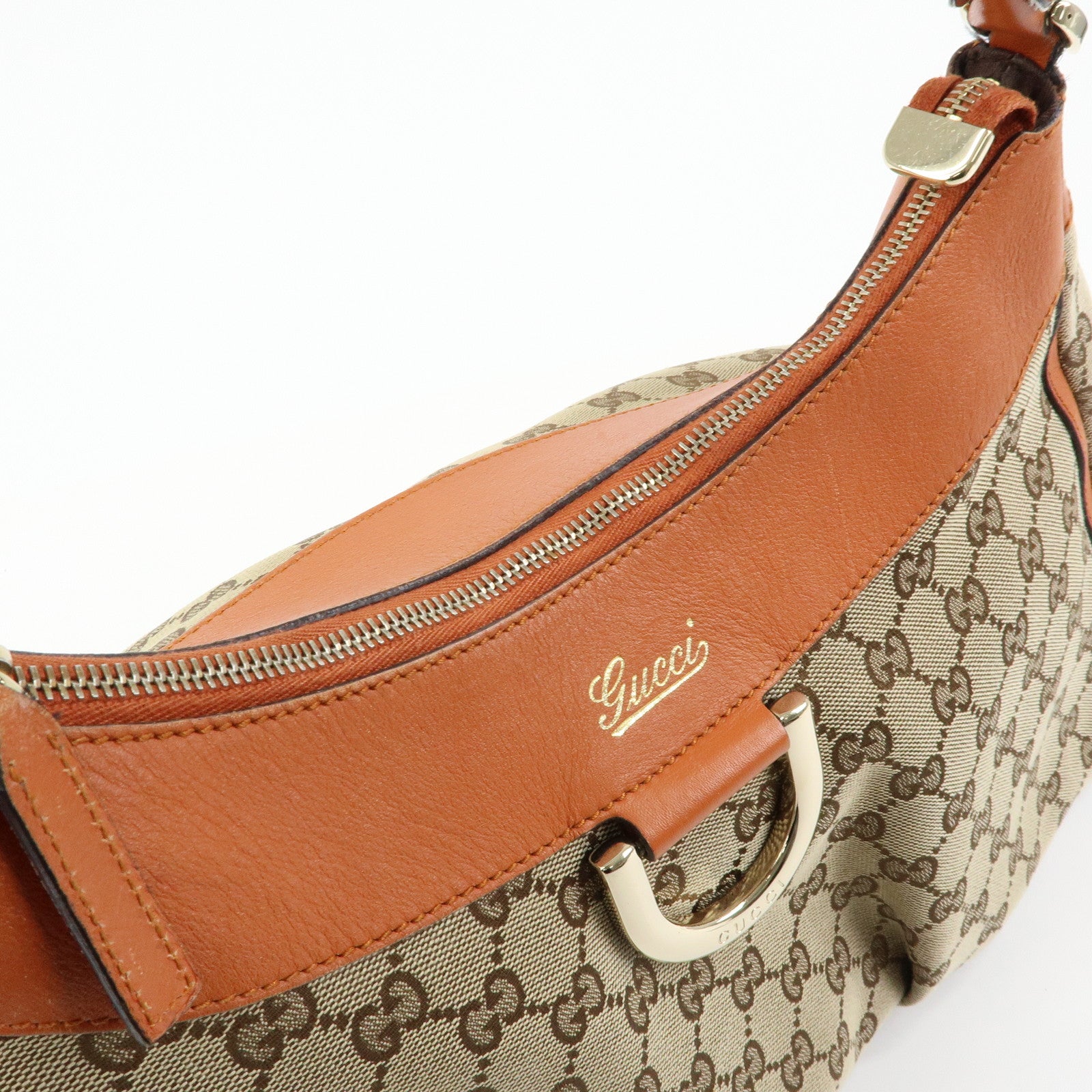 GUCCI Abbey GG Canvas Leather Shoulder Bag Beige Orange 189833