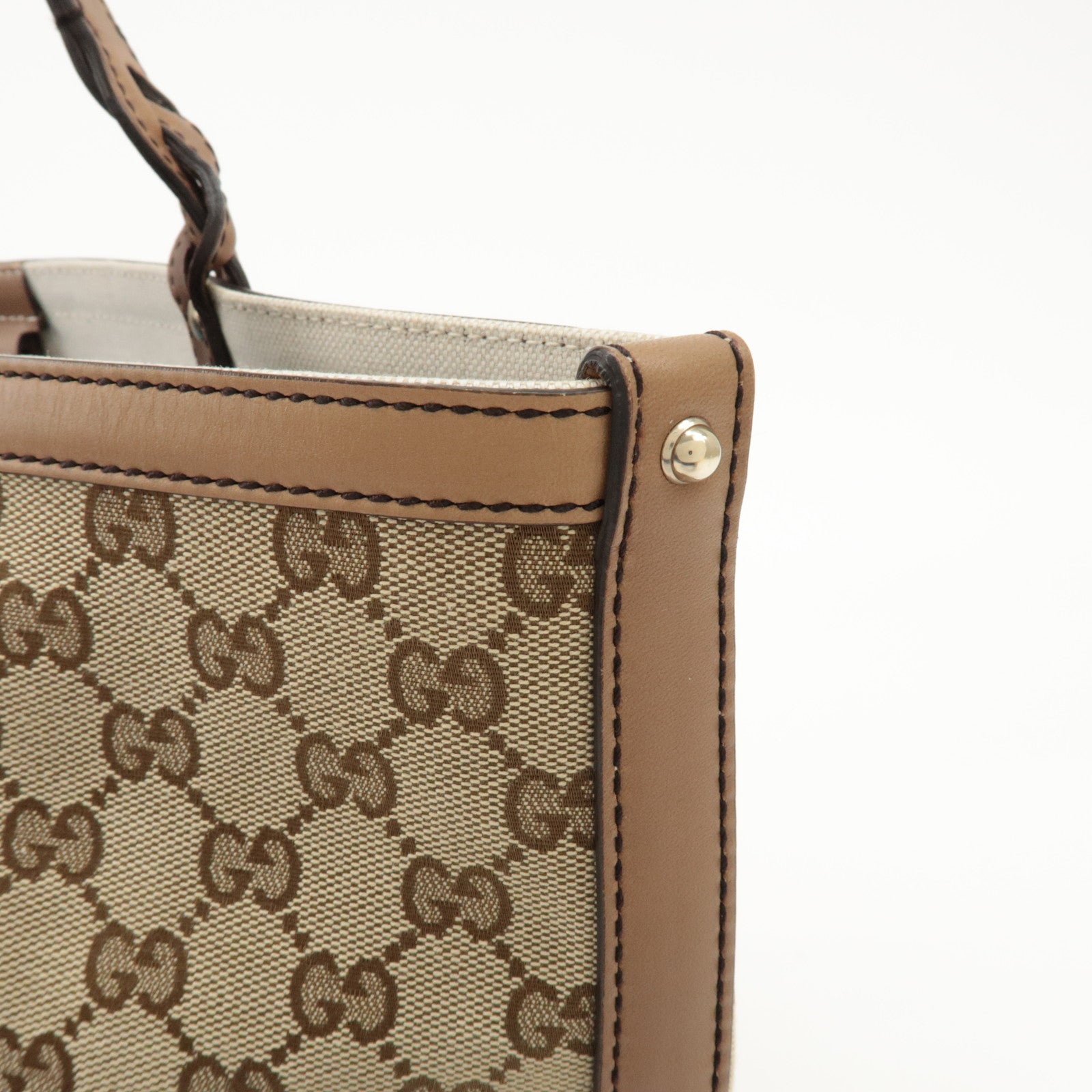 GUCCI GG Canvas Leather Tote Bag Beige Brown 247209 Used