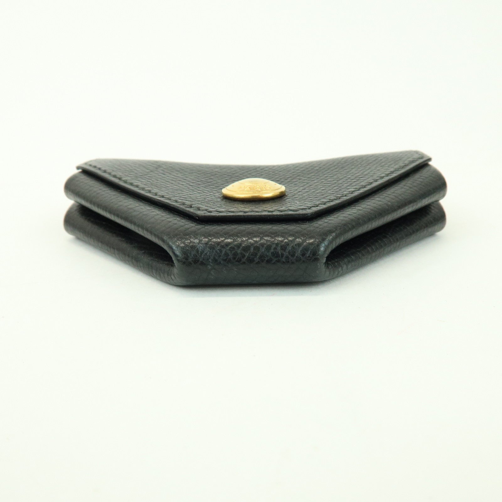 HERMES Logo Chevrelle Coin Case Coin Purse 〇S Stamped Black