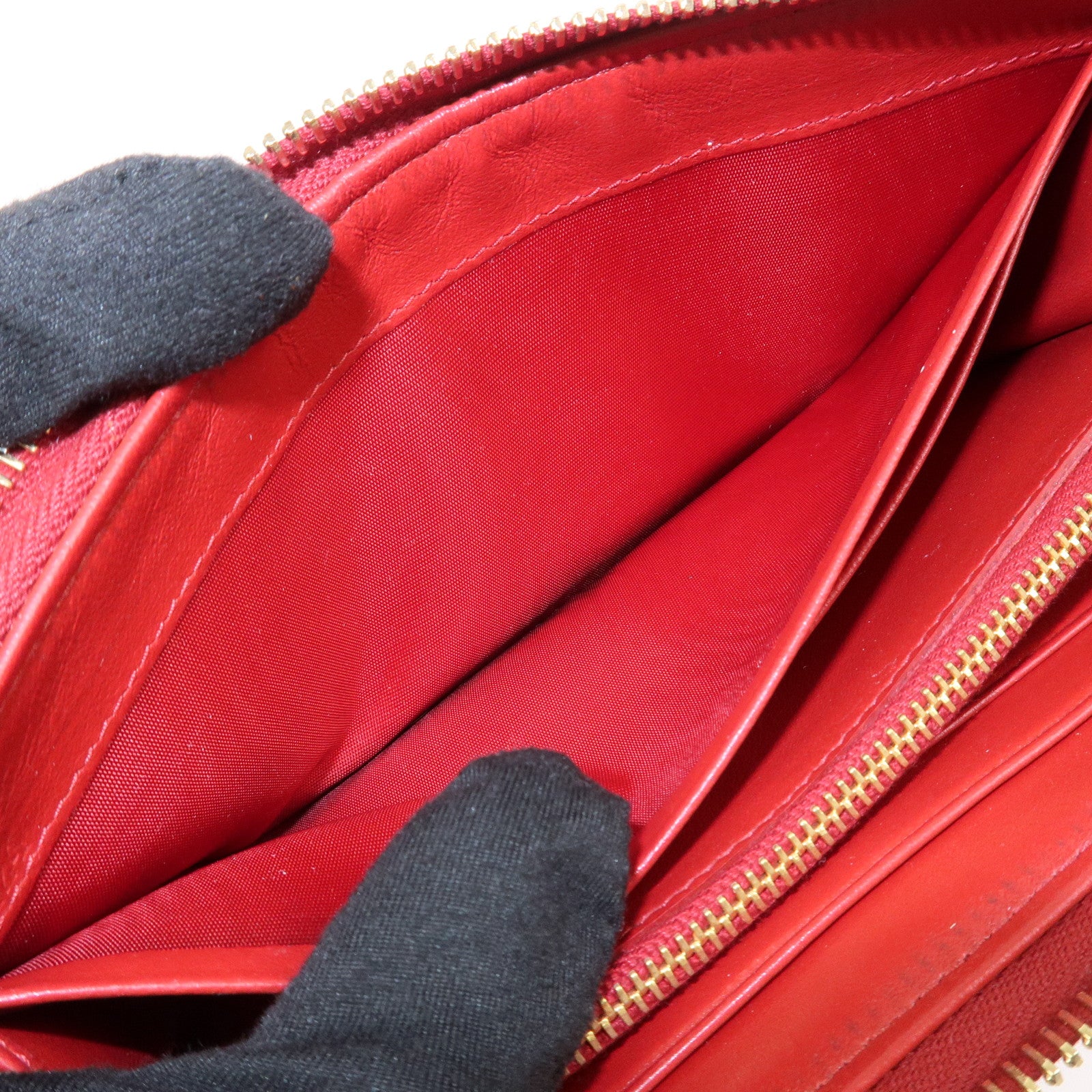 PRADA Nylon Leather L Fastener Zippy Long Wallet Red 1ML183