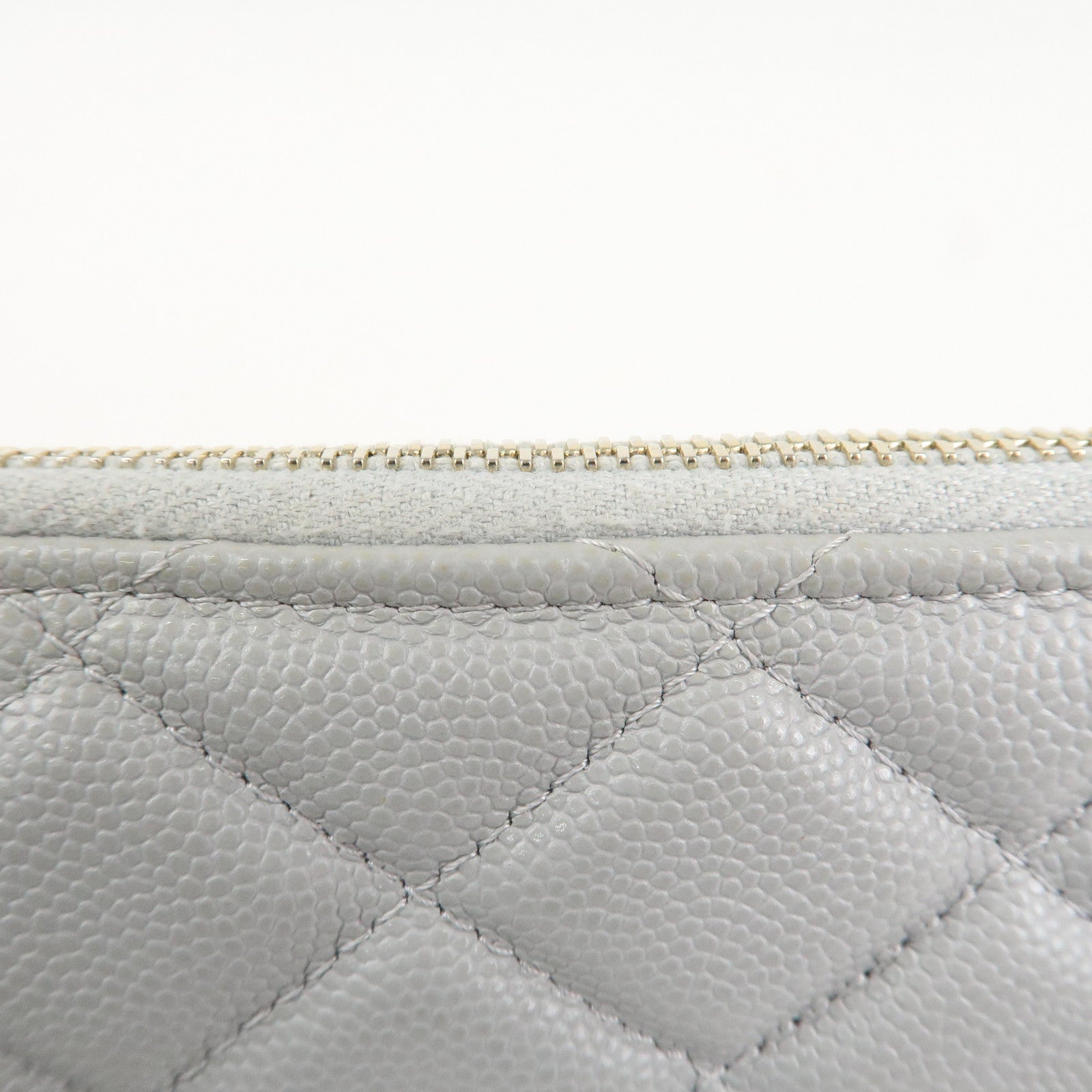 CHANEL Matelasse Caviar Skin Coco Mark Classic Pouch Card Case Gray Used