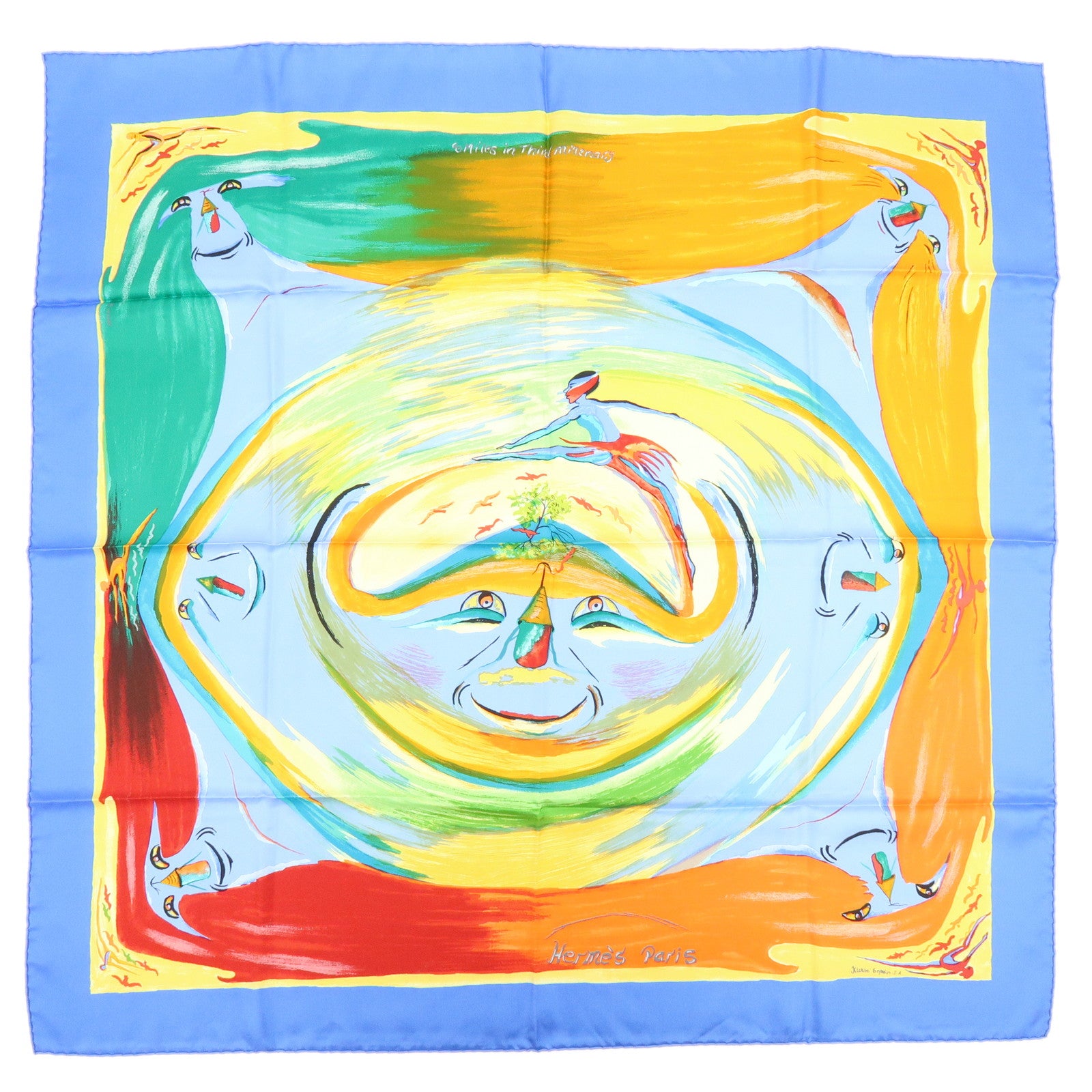 HERMES Carre 90 Silk 100% Scarf Smiles in Third Millenary Blue