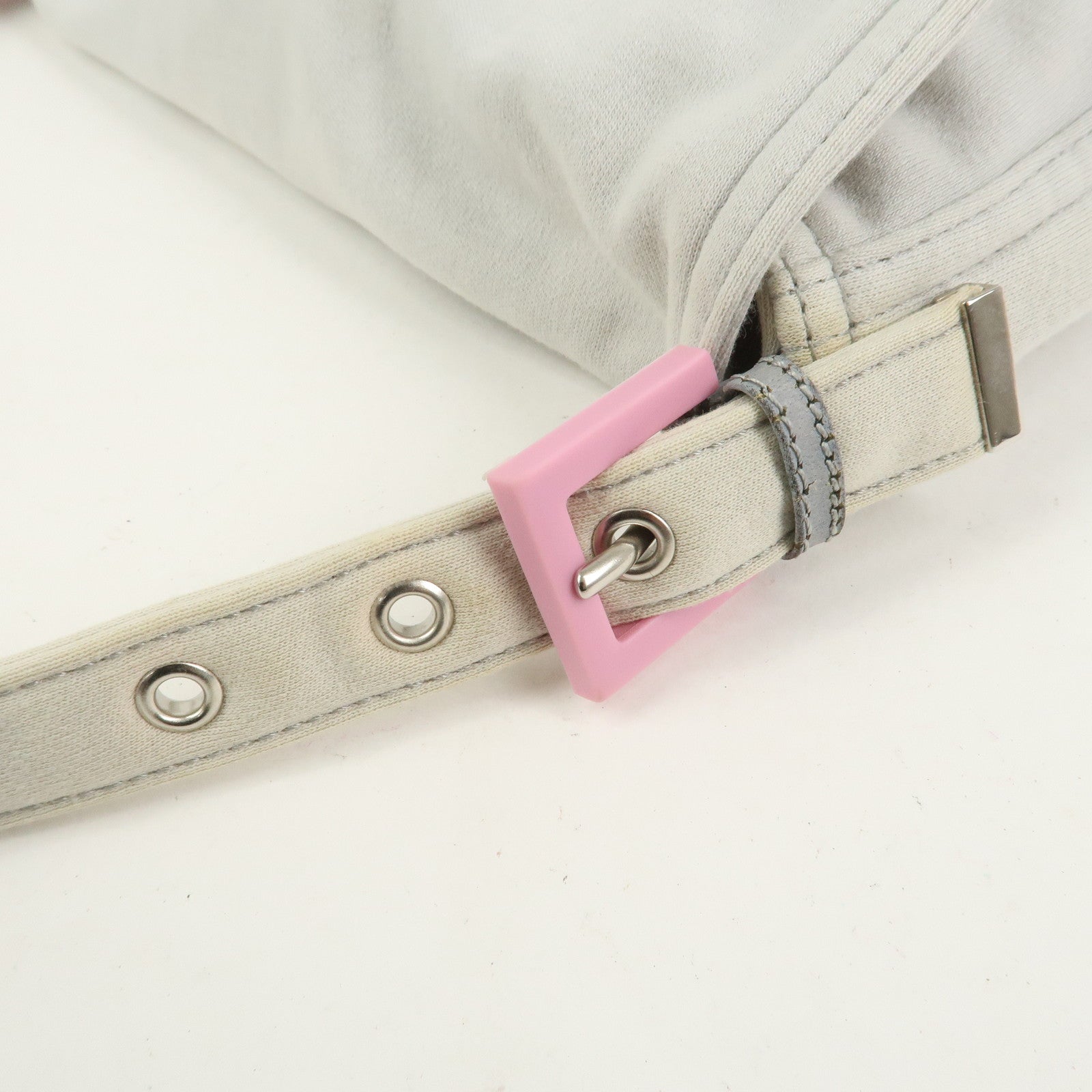 FENDI Mamma Baguette Cotton Shoulder Bag Hand Bag Gray Pink