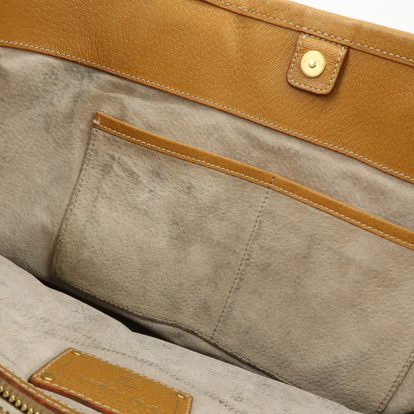 PRADA Triangle Logo Leather Canvas 2 Way Tote Bag Beige Brown