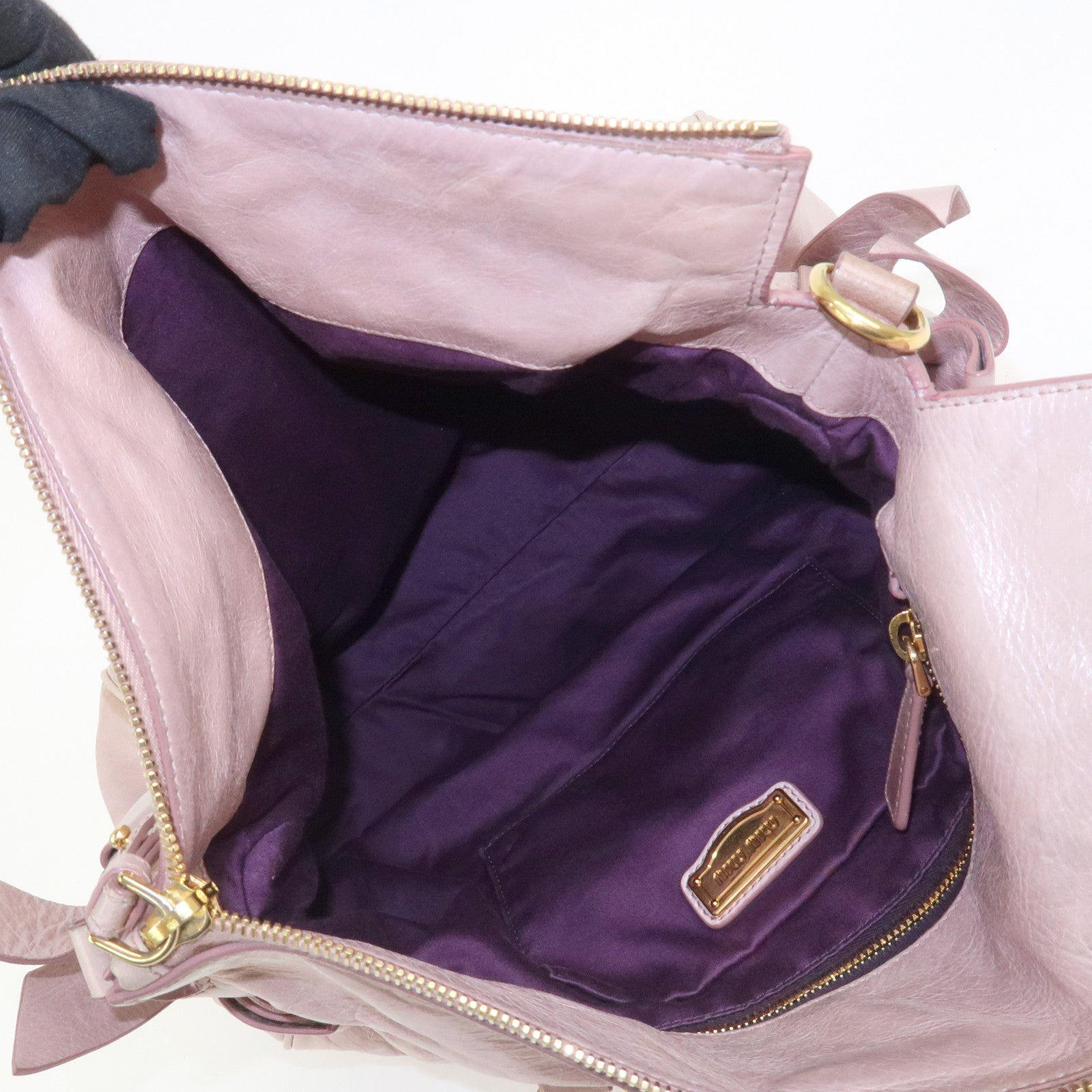 MIU MIU Side Ribbon Leather 2Way Shoulder Bag Hand Bag Pink RT0438