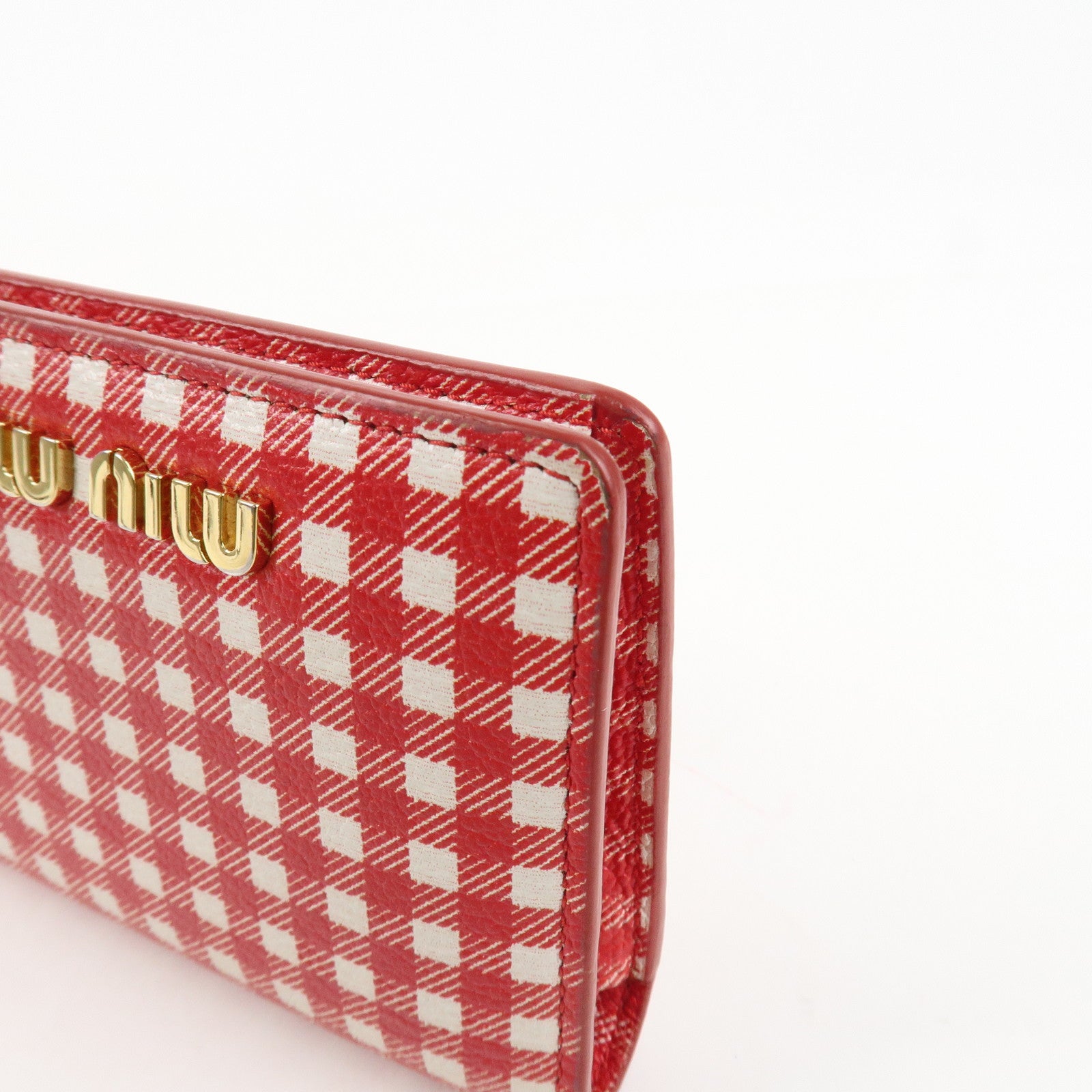 MIU MIU Logo Leather Bi-fold Compact Wallet Red 5MV204 Used