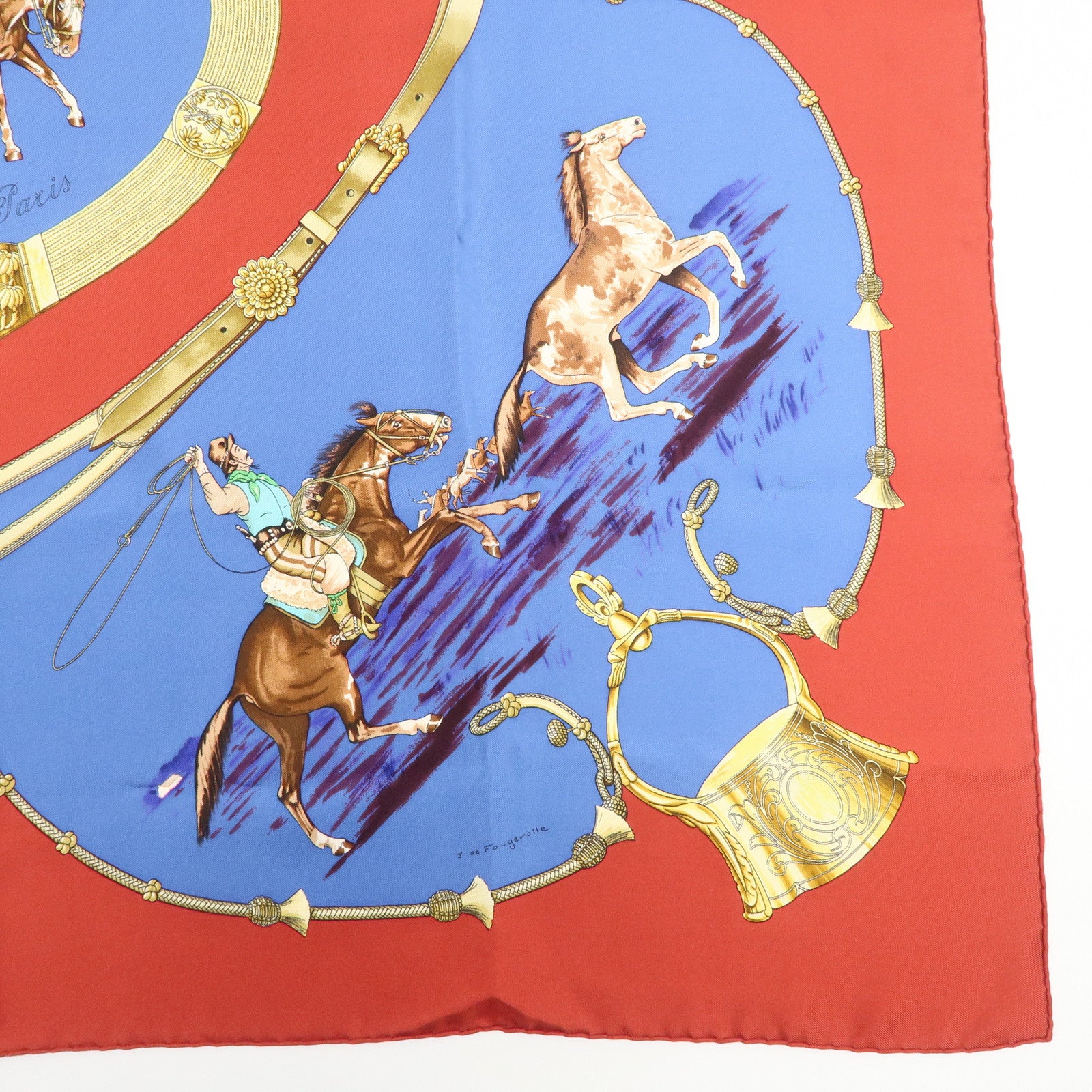 HERMES Carre 90 Silk 100% Scarf Pampa Blue Red