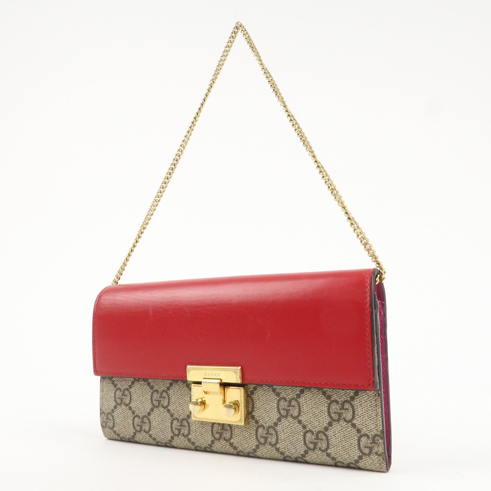 GUCCI GG Supreme Leather Canvas Padlock Chain Long Wallet 453506