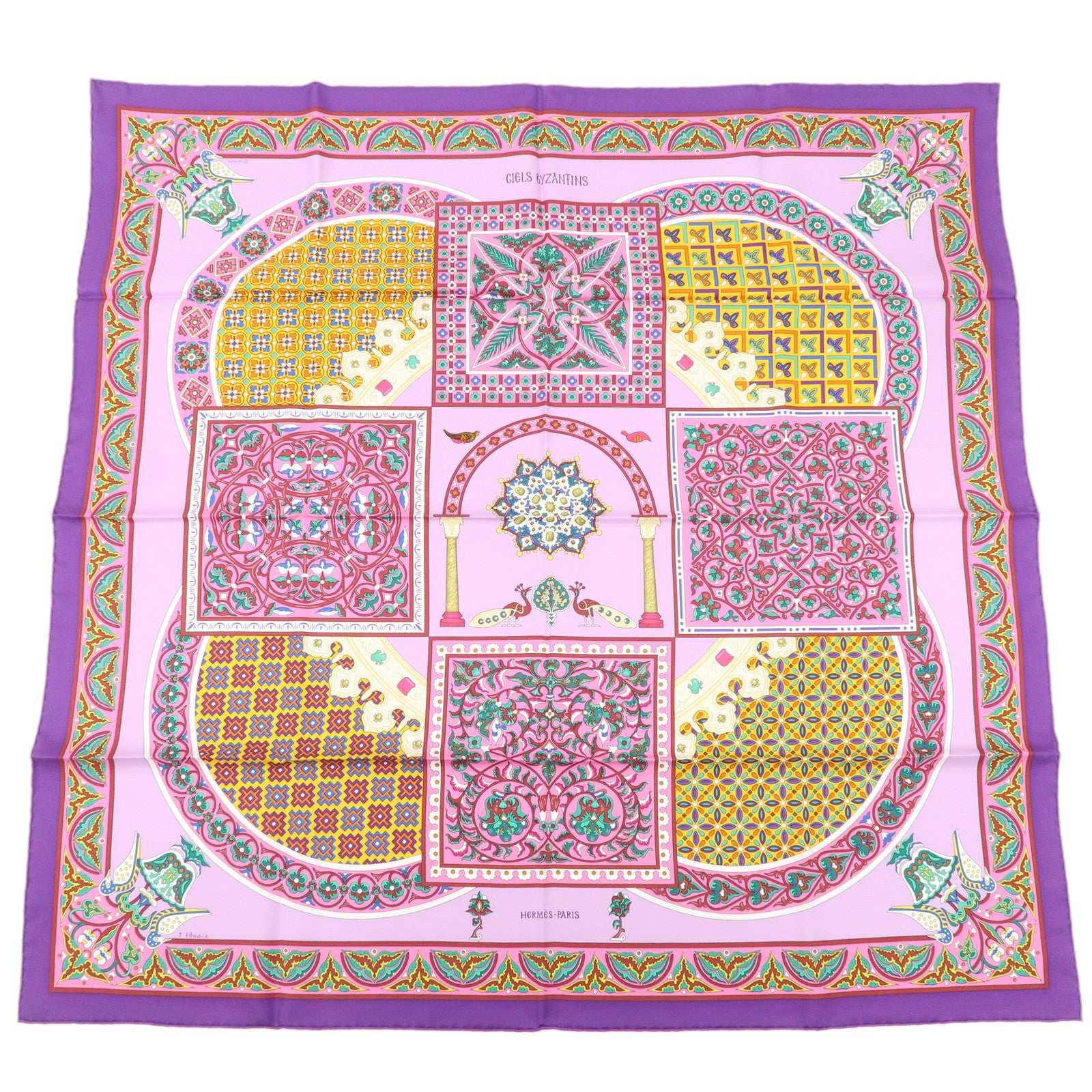 HERMES Carre 90 Silk 100% Scarf CIELS BYZANTINS Purple Multicolor Used