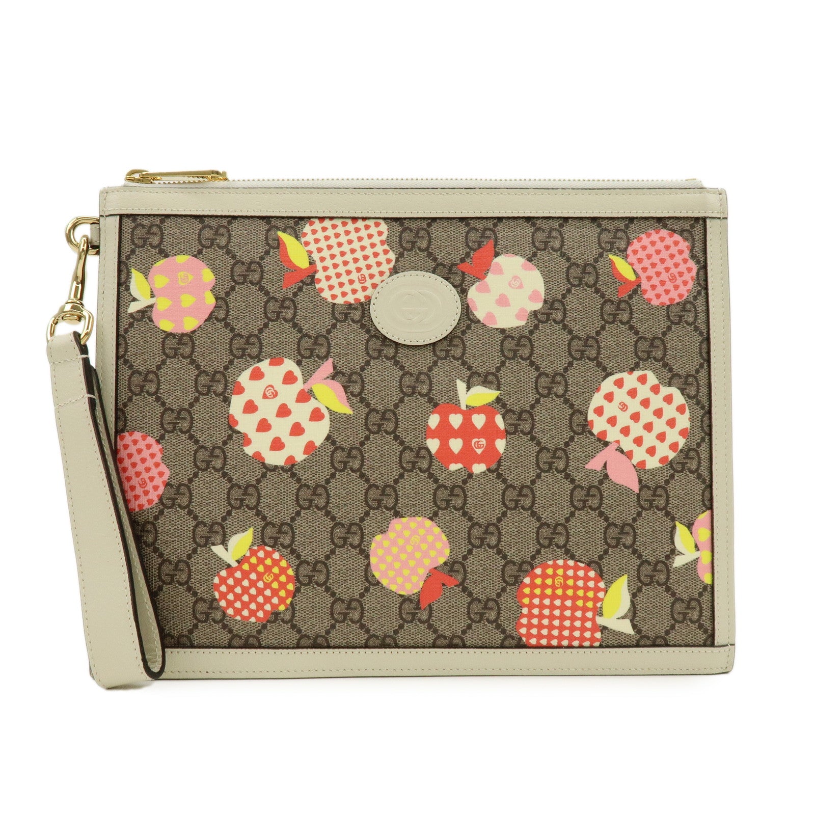 GUCCI Les Pommes Collection GG Supreme Leather Clutch Bag 664113