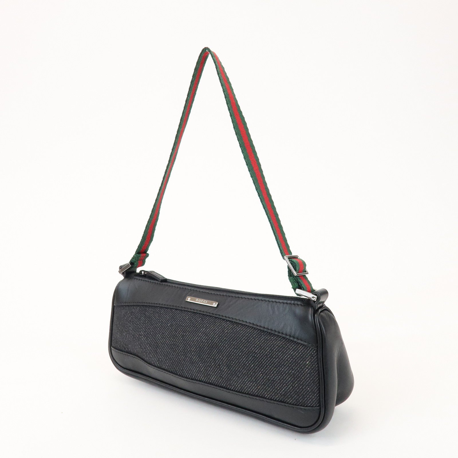 GUCCI Sherry Accessory Pouch Leather Canvas Hand Bag Black 92820