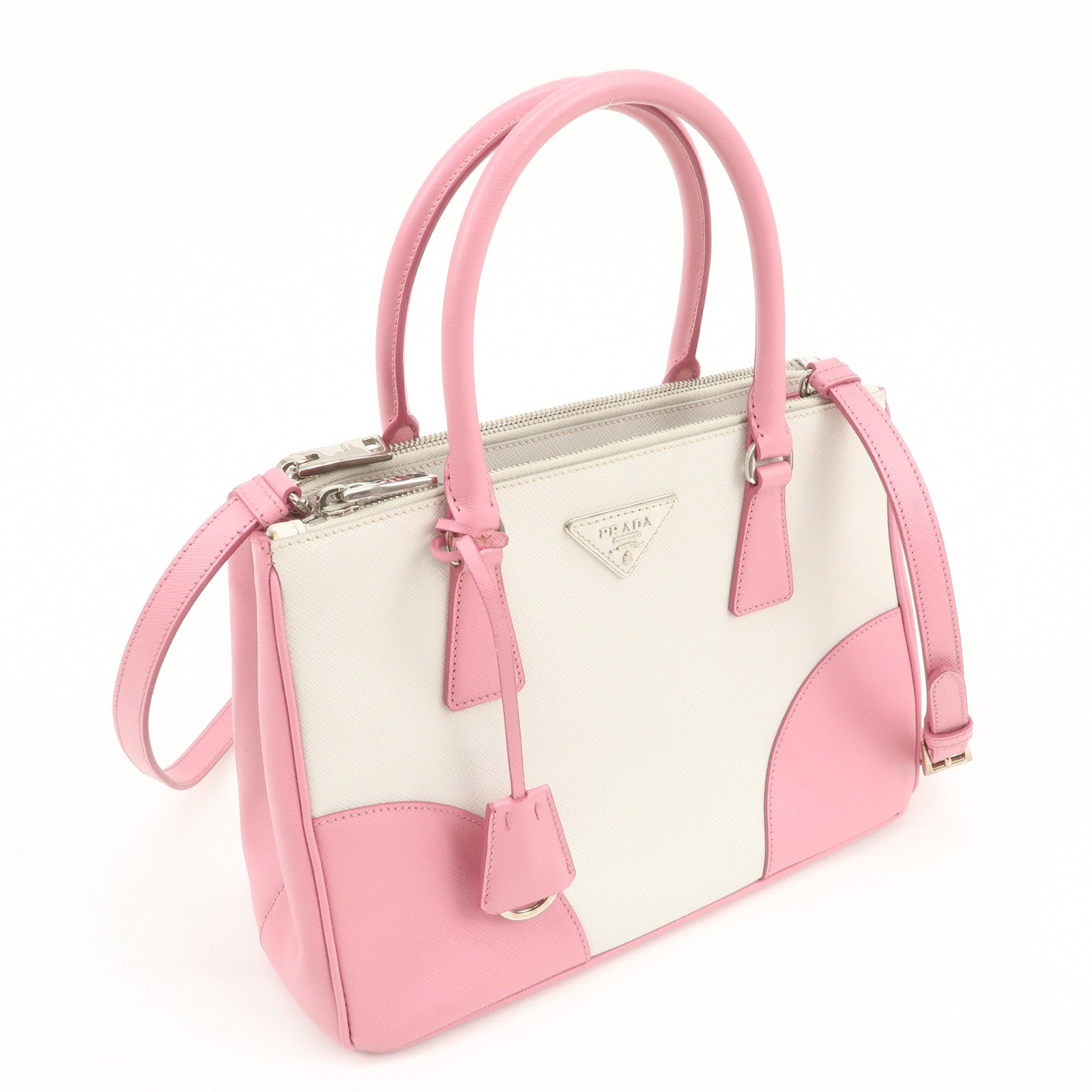 PRADA CITY CALF Triangle Logo Saffiano Leather 2Way Bag Pink B2863K