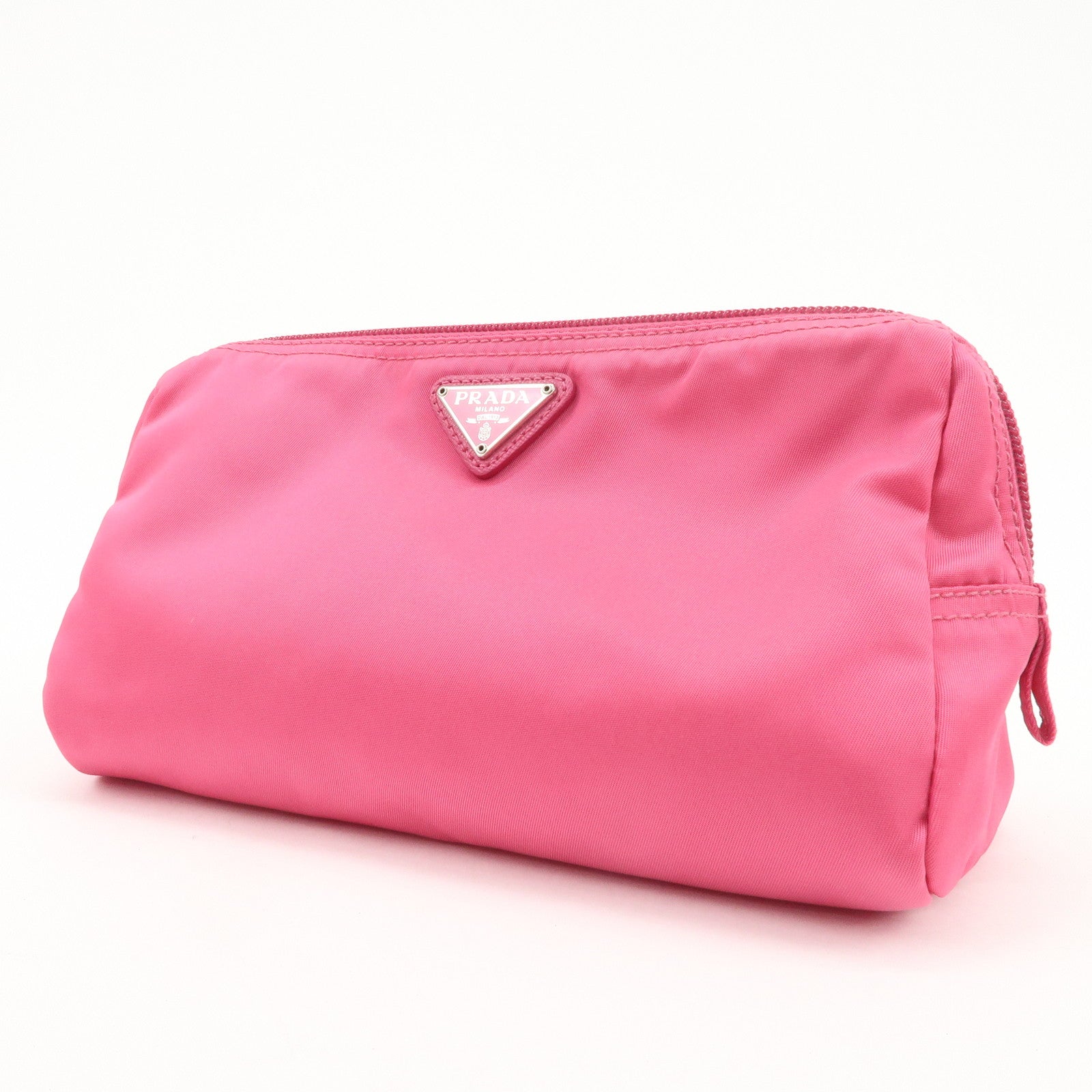 PRADA Triangle Logo Nylon Pouch Cosmetic Pouch Fuchsia Pink 1NA693