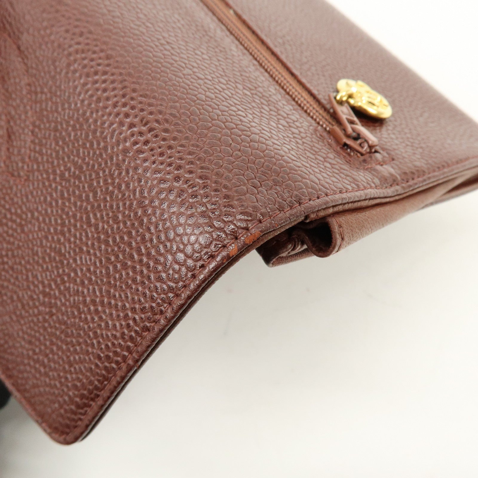 CHANEL COCO Mark Caviarskin Bi-fold Long Wallet Brown