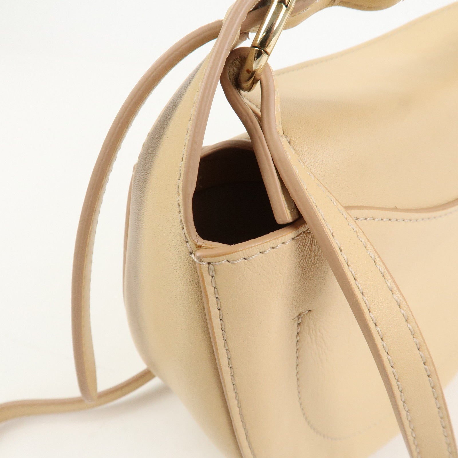 Chloe Kiss Logo Leather 2way Bag Hand Bag Shoulder Bag Beige