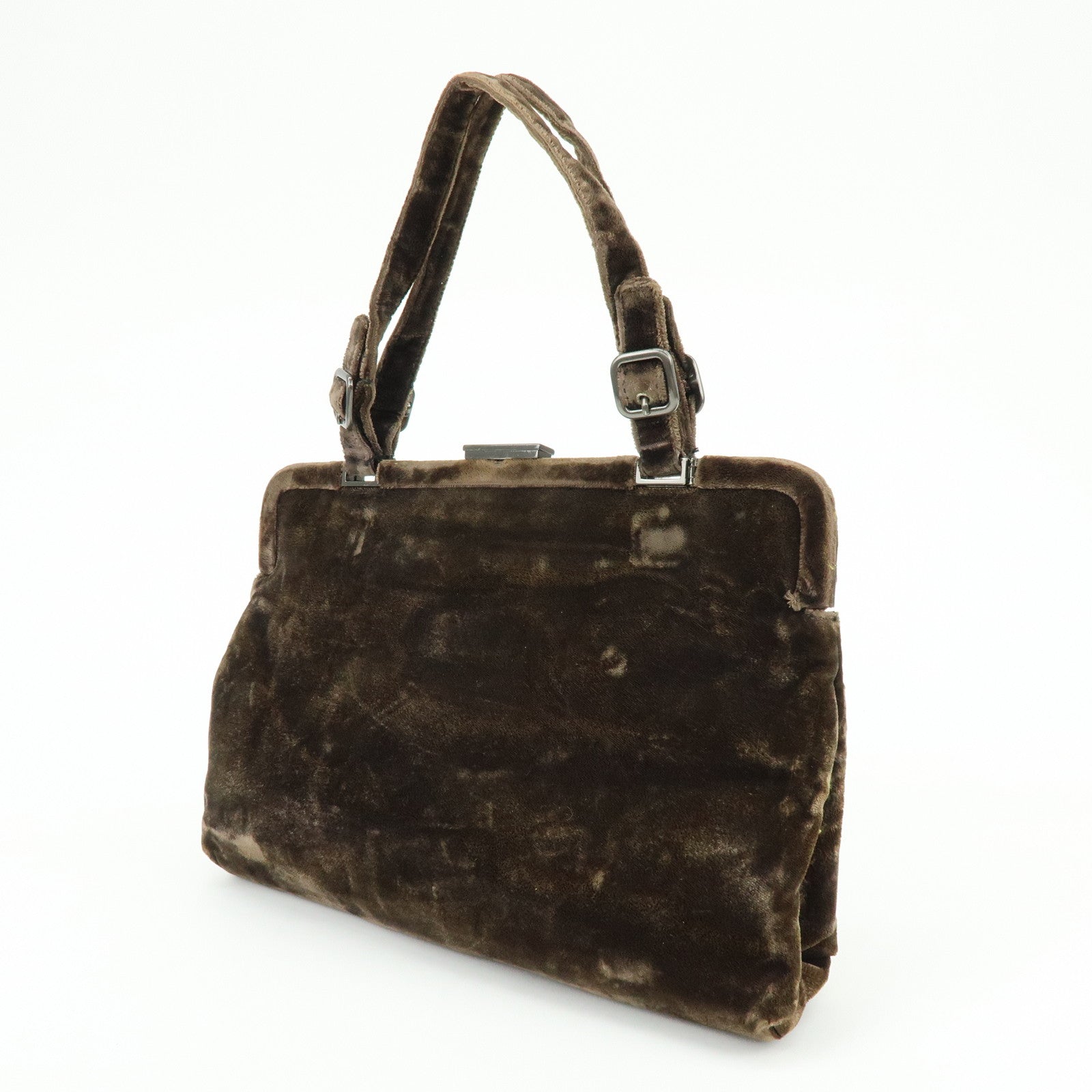 PRADA Logo Velour Hand Bag Brown B7641