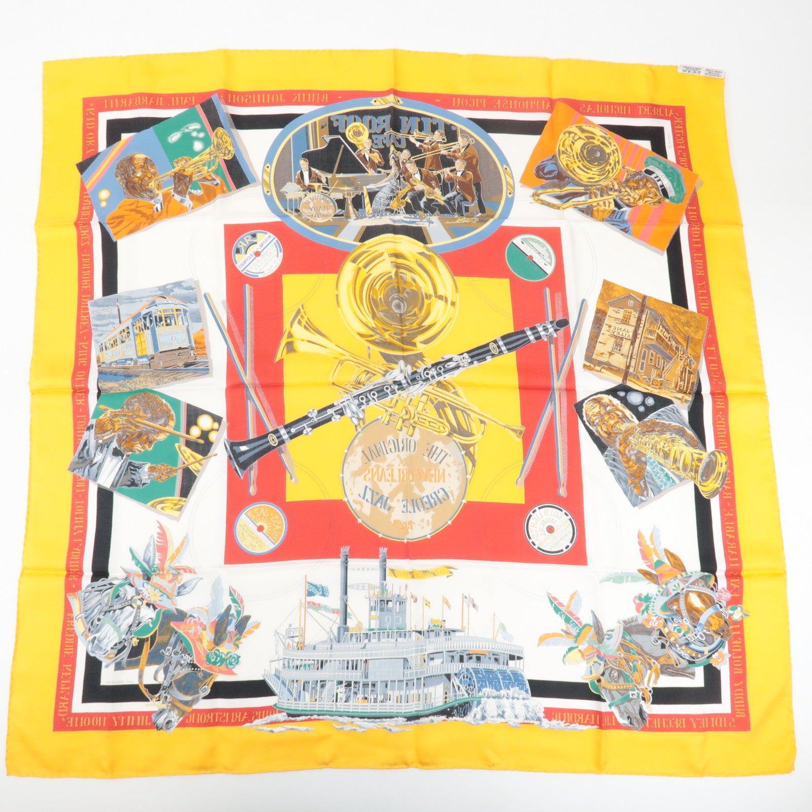HERMES Carre90 Silk100% Scarf THE ORIGINAL NEW ORLEANS CREOLE JAZZ Used