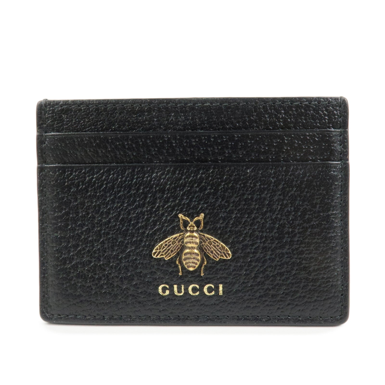GUCCI Animalier Leather Card Case Card Holder Black 523685