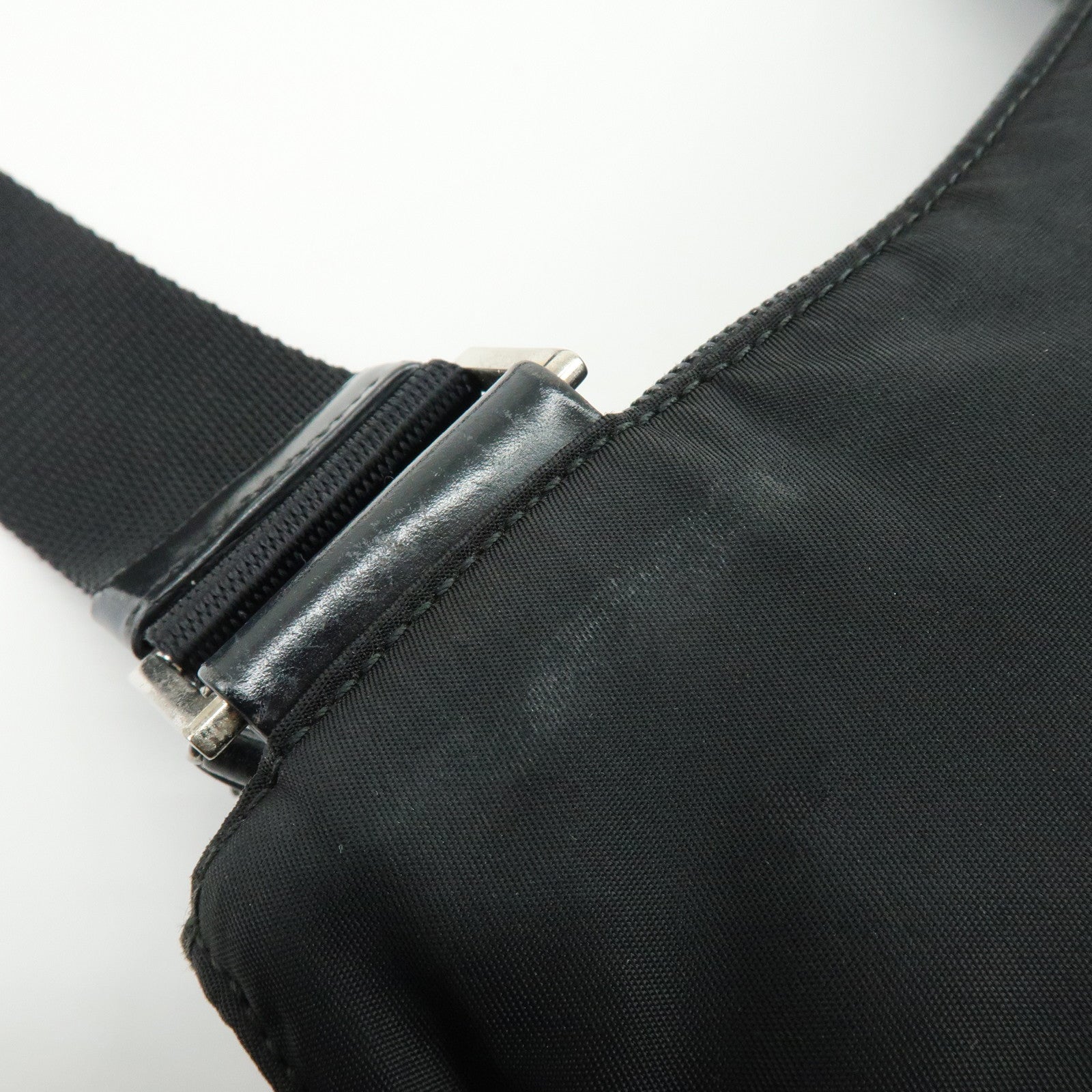 PRADA Triangle Logo Nylon Leather Shoulder Bag Crossbody Bag Black