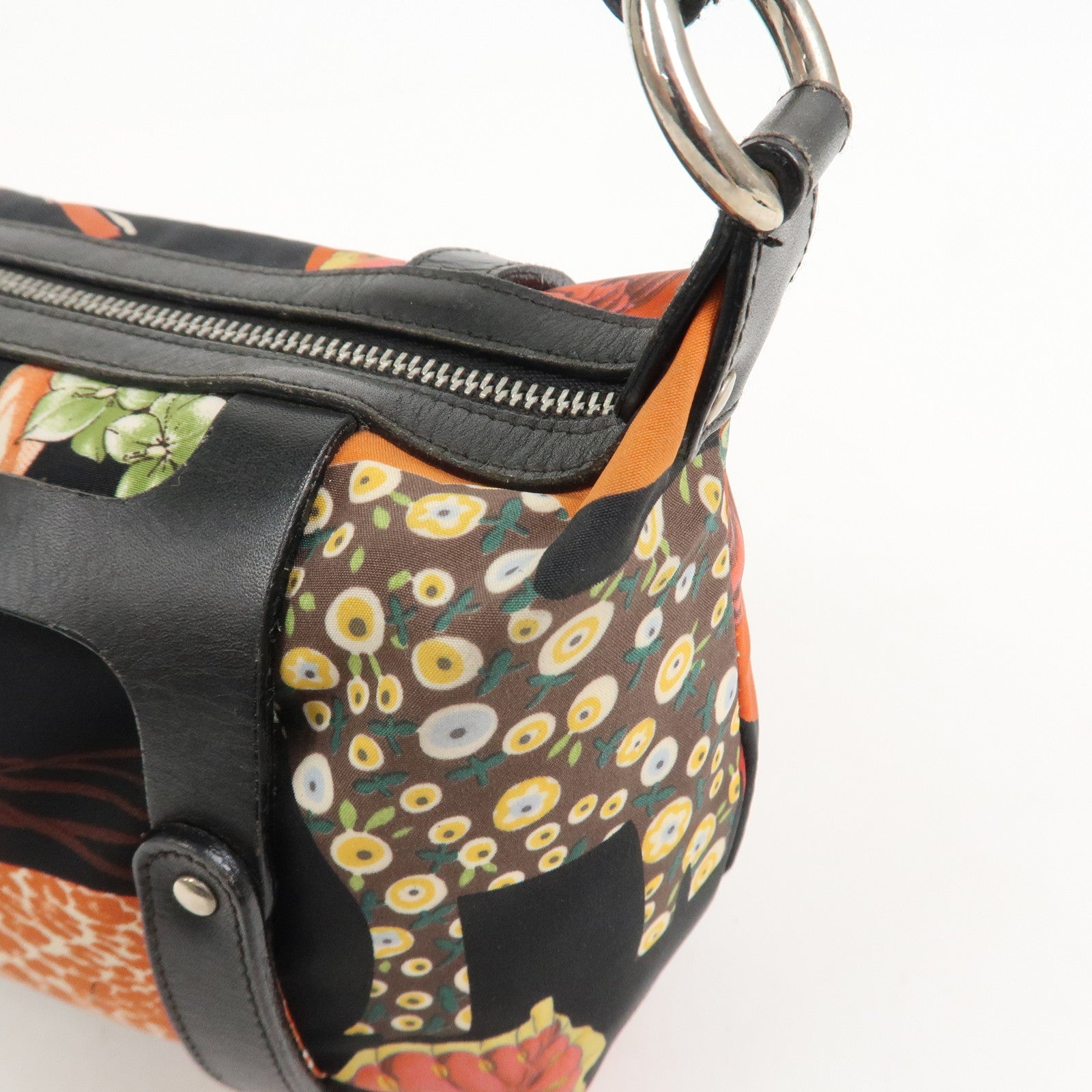 Ferragamo Nylon Leather Mini Hand Bag Shoulder Bag Animal Black