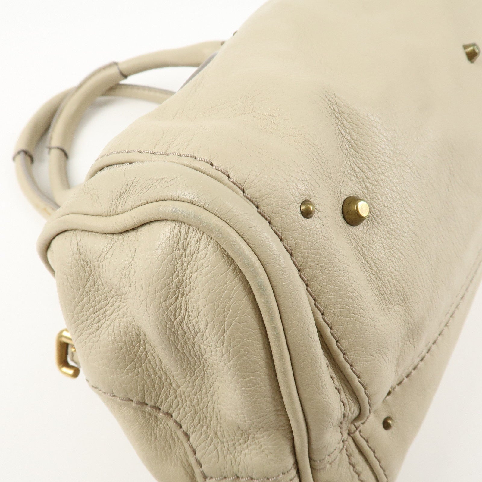 Chloe Paddington Leather Medium Hand Bag Shoulder Bag Beige Used