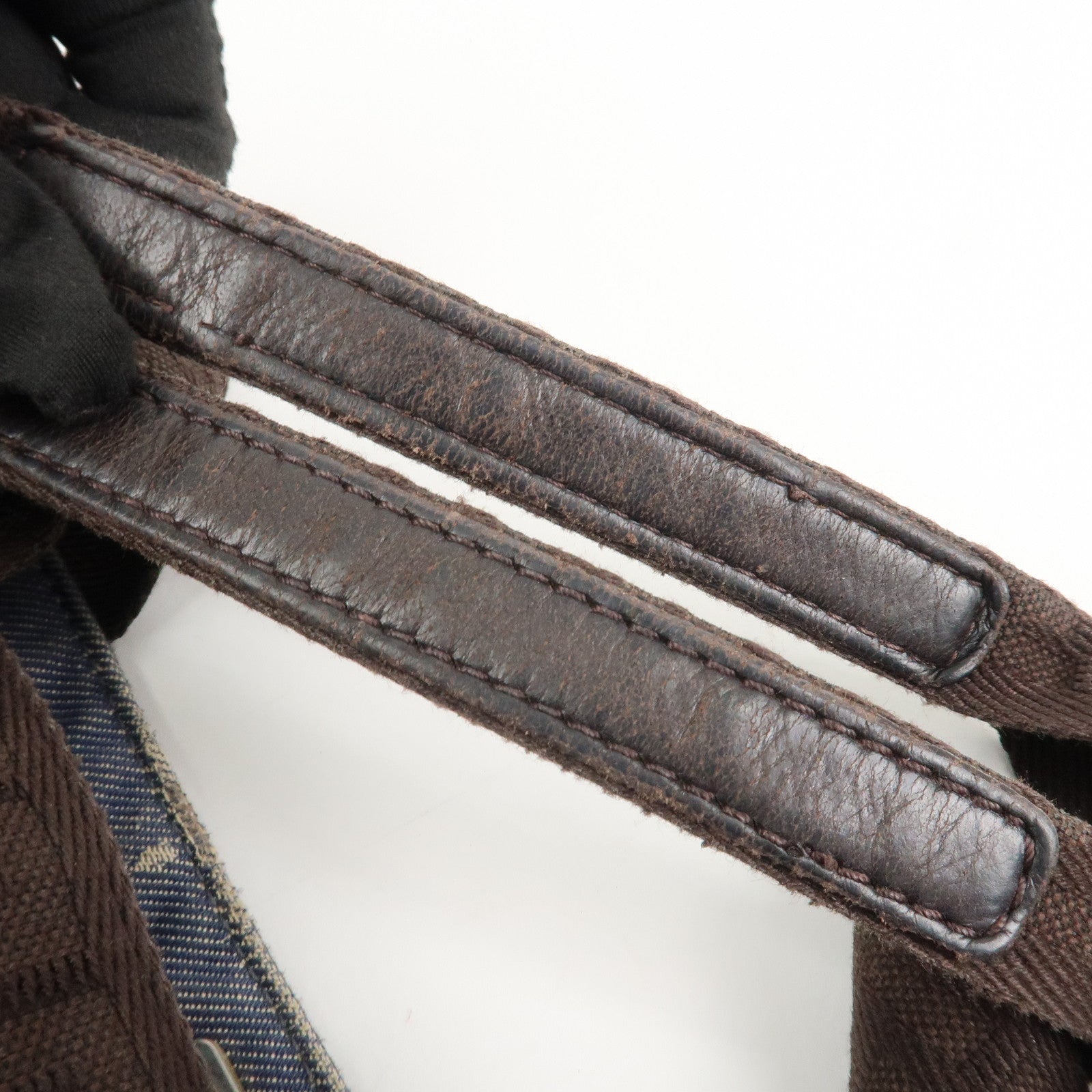 FENDI Denim Tote Bag Shoulder Bag Navy Brown 8BH165