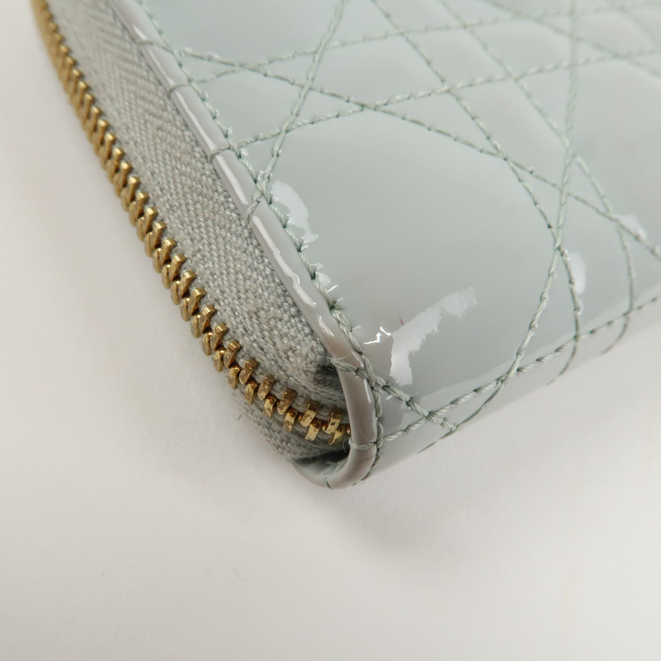 Christian Dior Cannage Patent Leather Zippy Long Wallet Light Blue Used