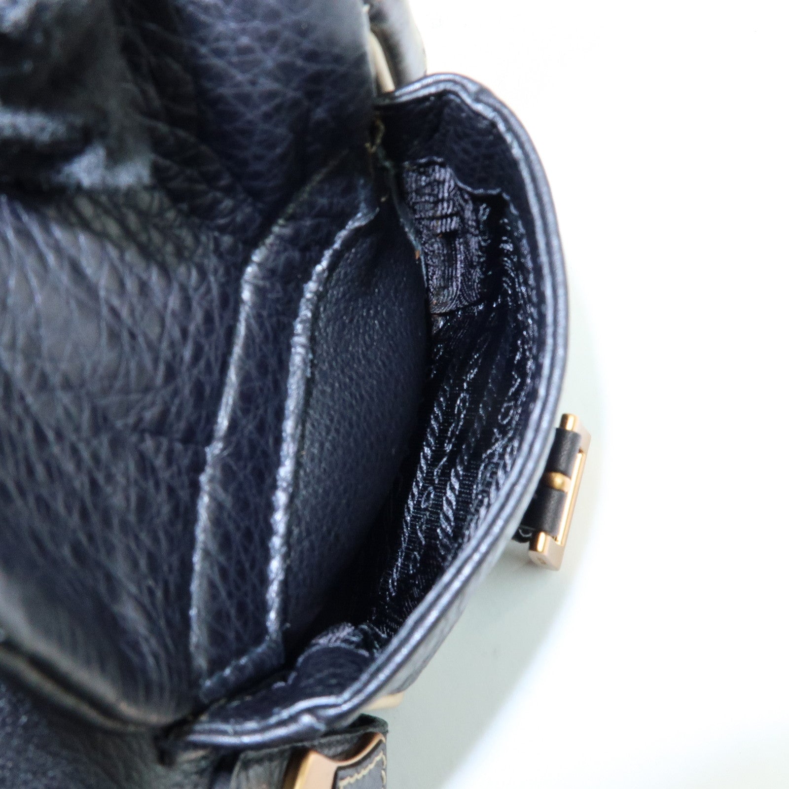 PRADA Logo Leather Stitch Shoulder Bag Hand Bag Black
