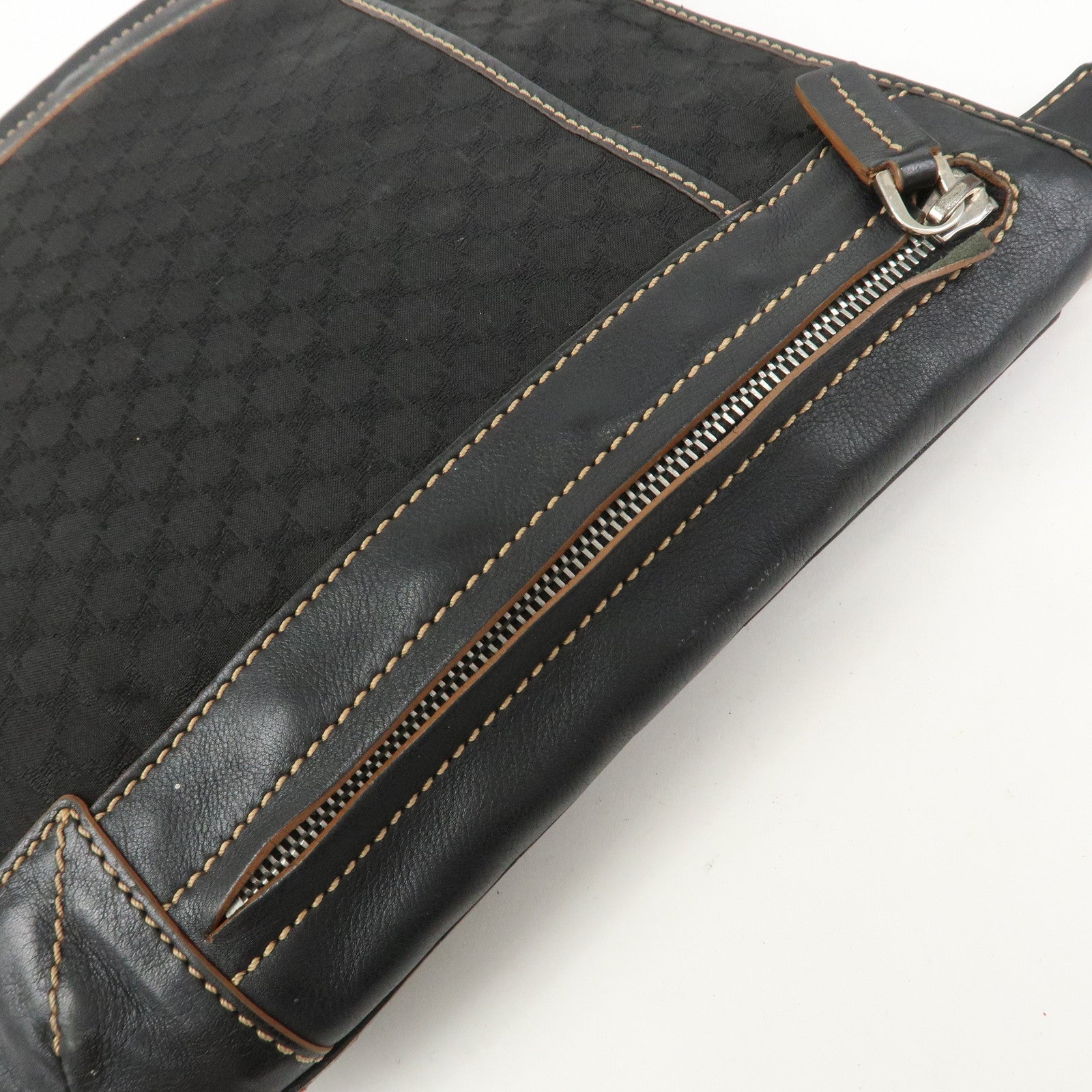 CELINE Macadam Logo Canvas Leather Shoulder Bag Crossbody Bag Black