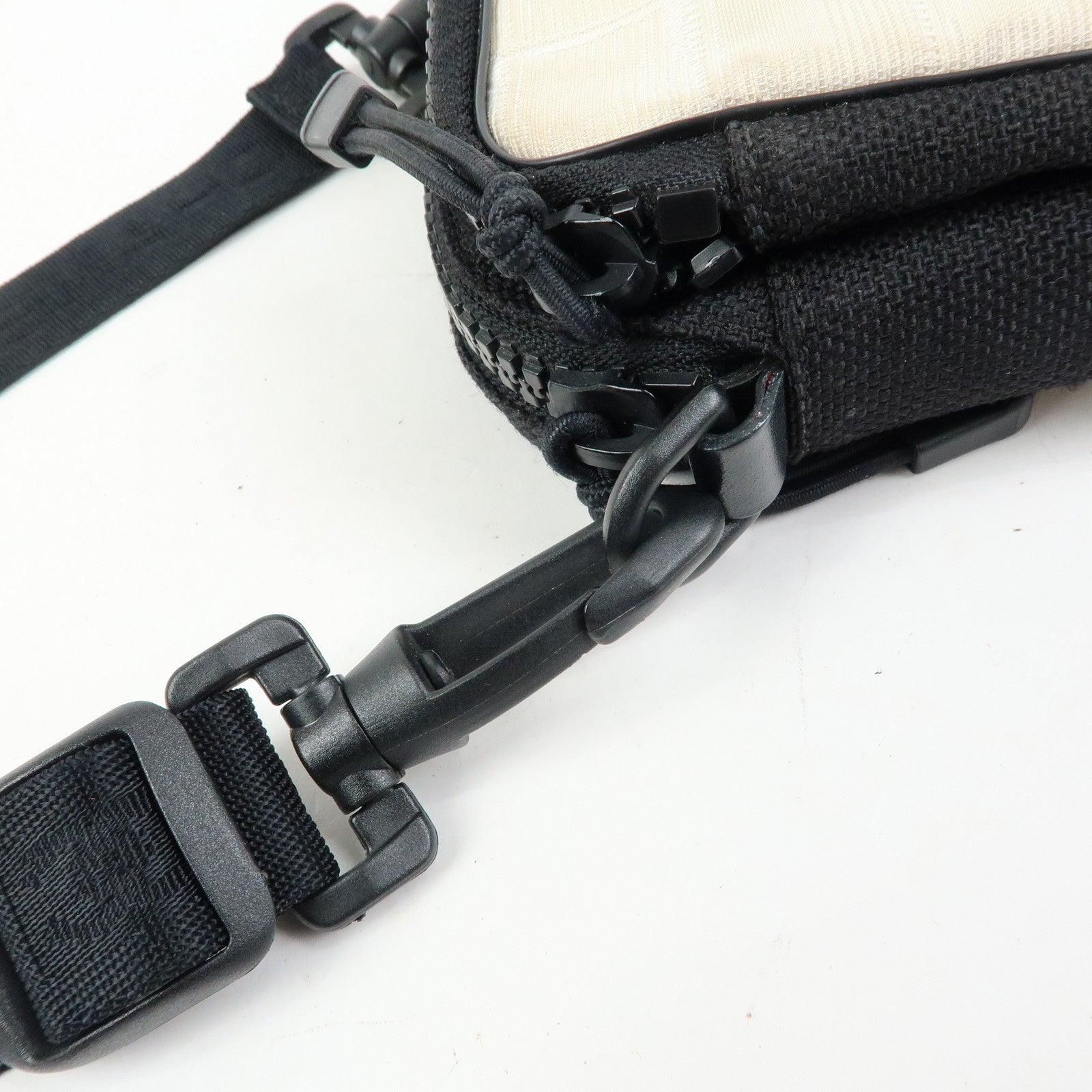 CHANEL New Travel Line Nylon Jacquard Shoulder Bag Beige Black