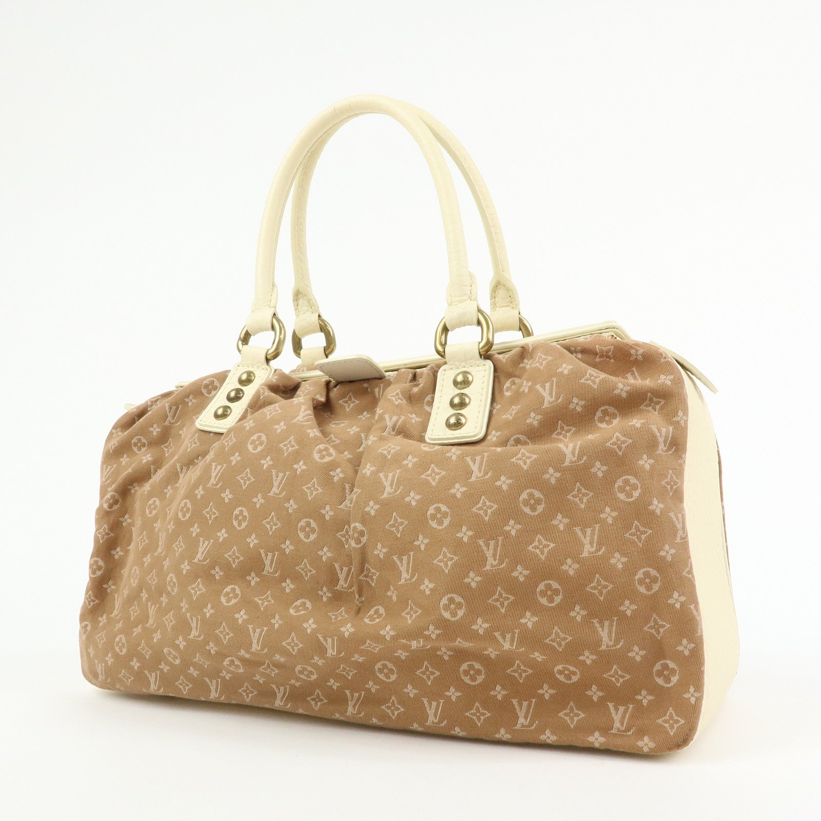 Louis Vuitton Monogram Mini Lin Trapes GM Hand Bag Camel M40060