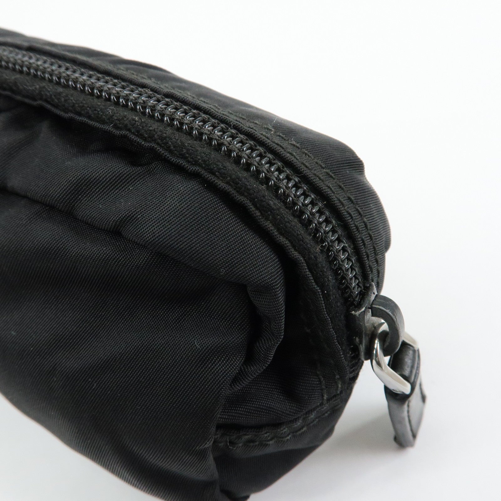 PRADA Triangle Logo Nylon Leather Pouch Cosmetic Case Black
