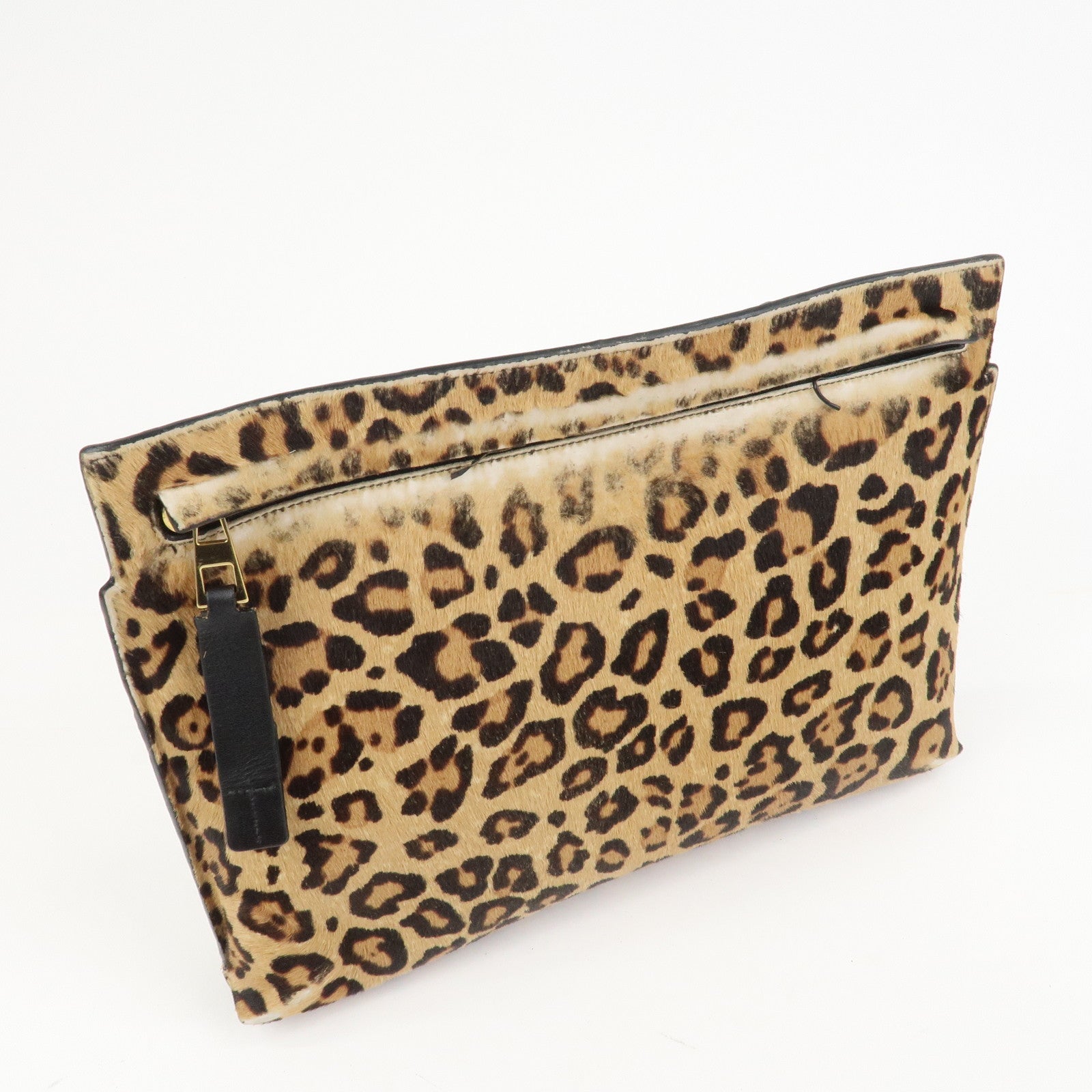 LOEWE Anagram Logo Unborn Calf Leather Clutch Bag Pouch Leopard