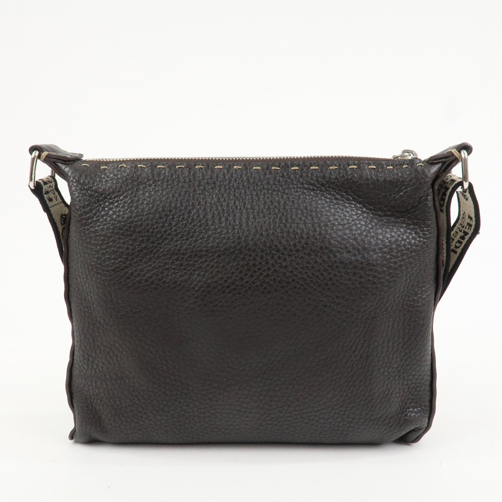 FENDI Selleria Leather Shoulder Bag Crossbody Bag Brown 8BT092