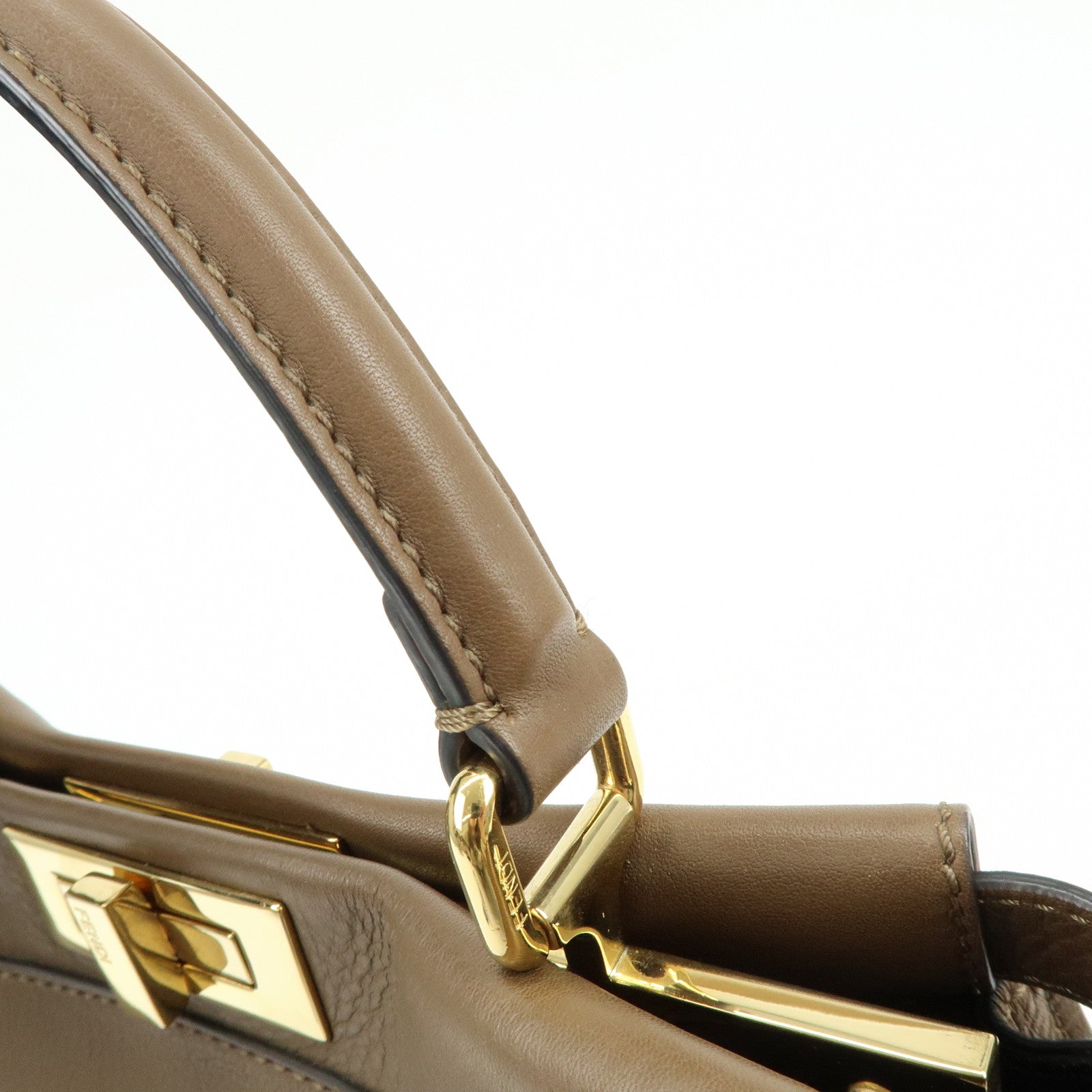 FENDI Peekaboo Leather 2Way Bag Hand Shoulder Bag Brown 8BN290