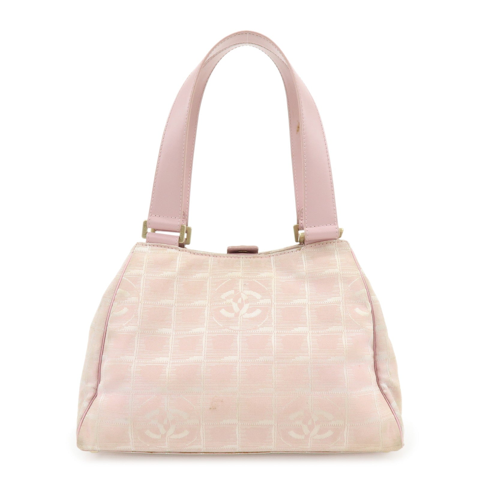 CHANEL New Travel Line Nylon Jacquard Leather Tote Bag Pink