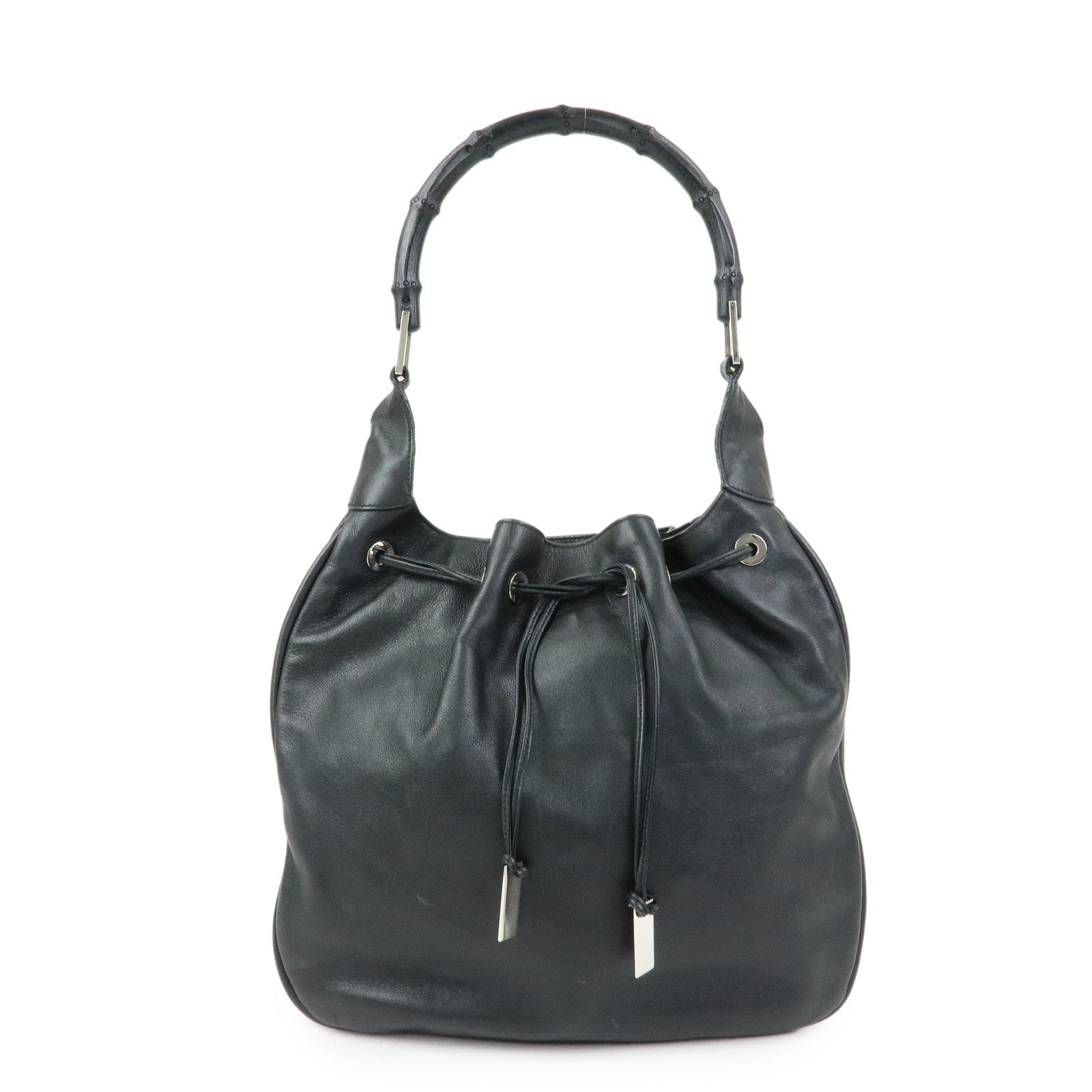 GUCCI Bamboo Leather Shoulder Bag Hand Bag Black 0014033
