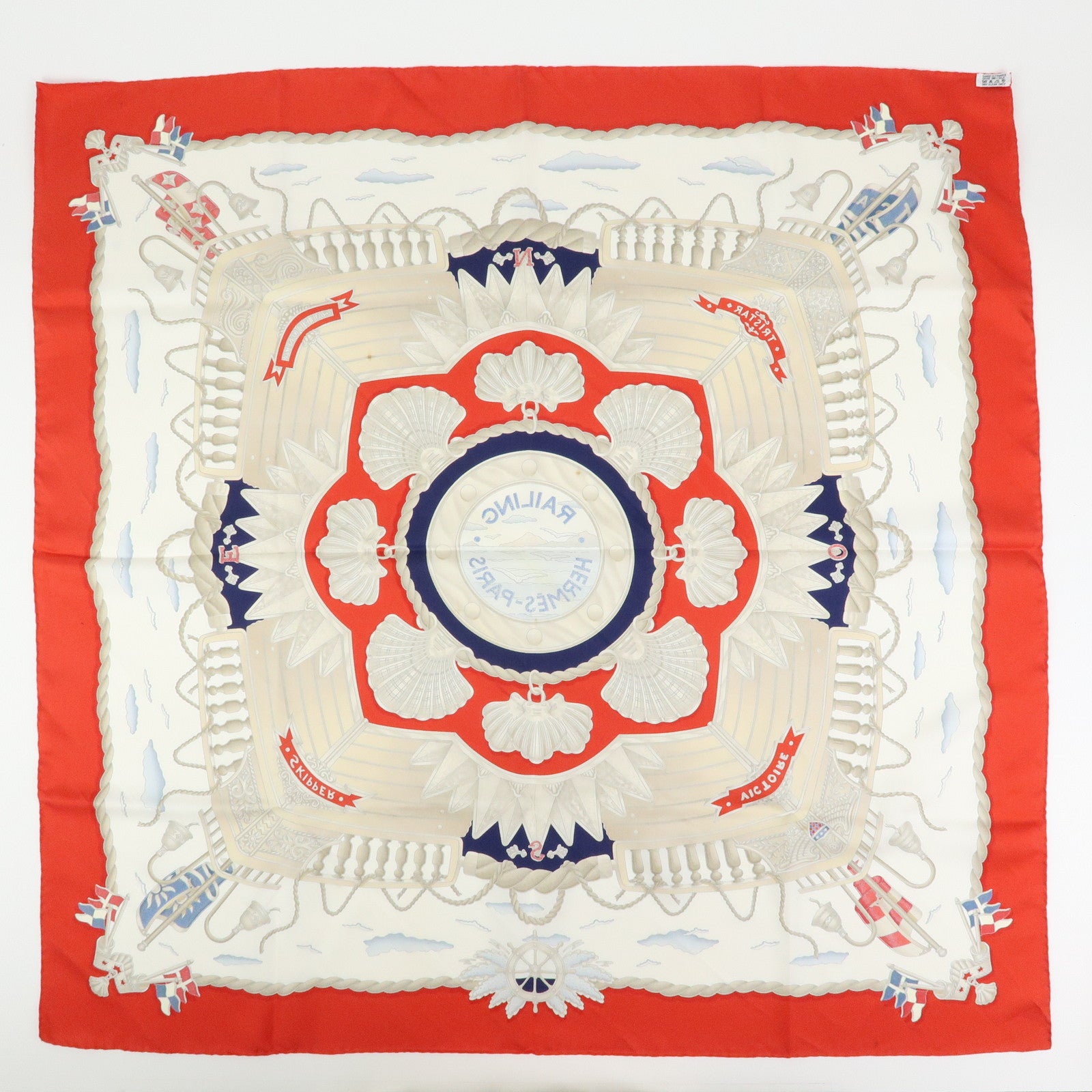 HERMES Carre 90 Silk 100% Scarf RAILING Red Brown