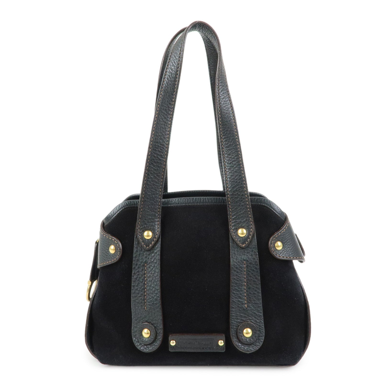 Ferragamo Gancini Suede Leather Shoulder Bag Hand Bag Black