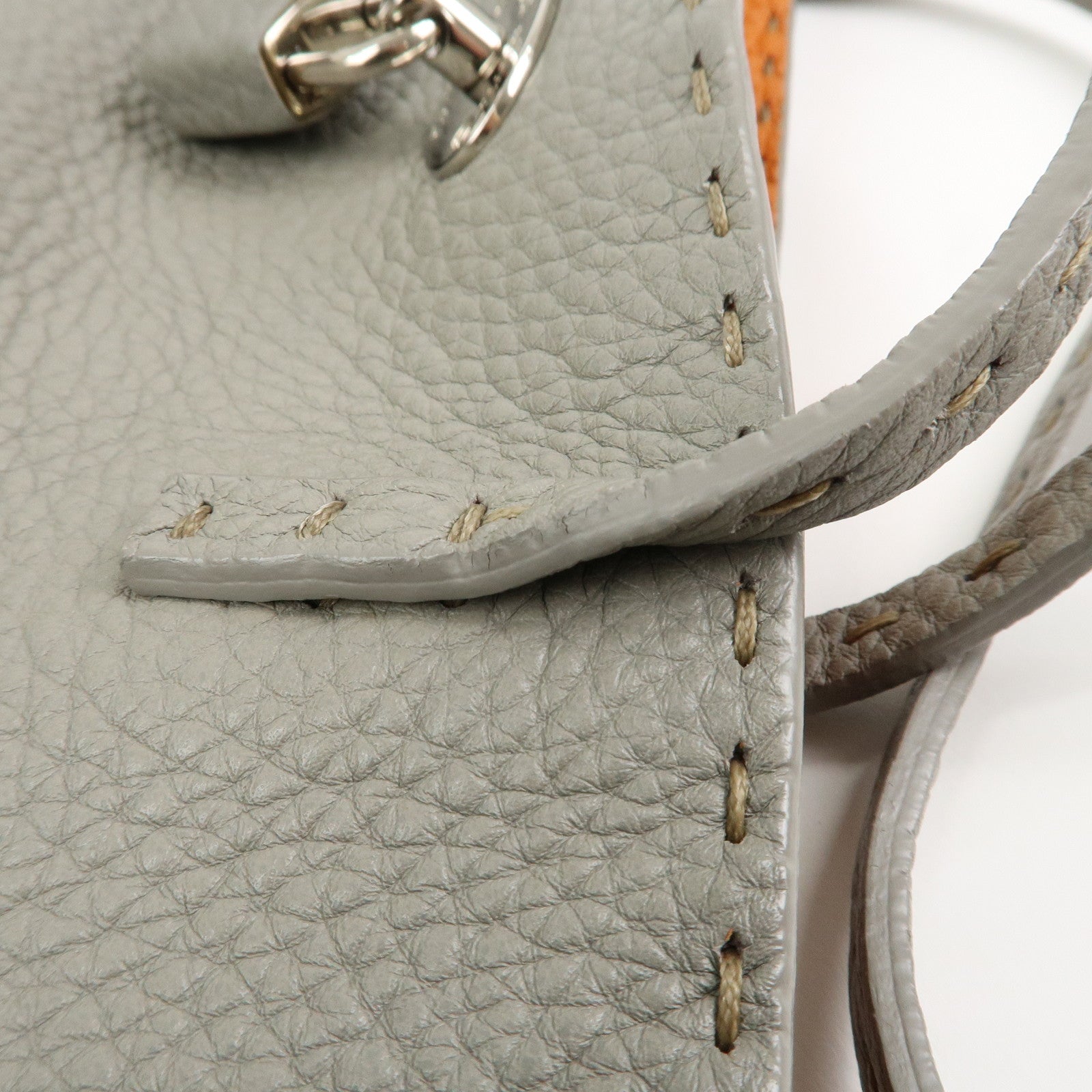 FENDI Selleria Carla Leather Tote Bag Shoulder Bag Gray 8BH257