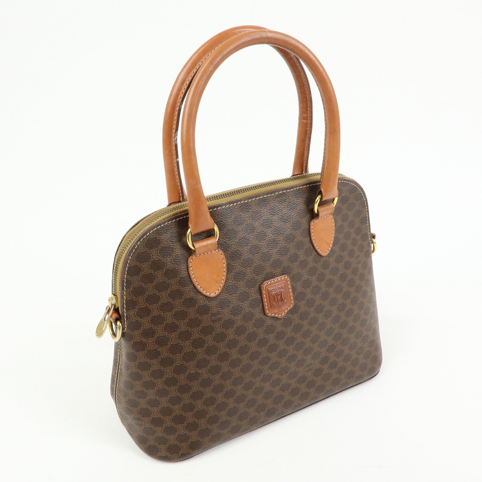 CELINE Macadam Leather 2WAY Bag Hand Bag Shoulder Bag Brown