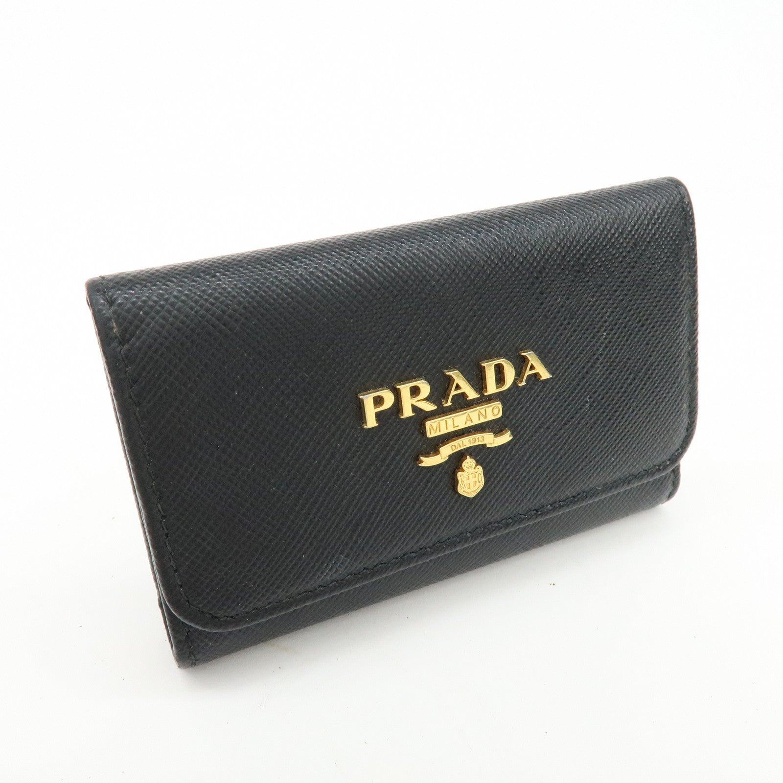PRADA Saffiano Leather Key Case Key Ring Key Holder Black
