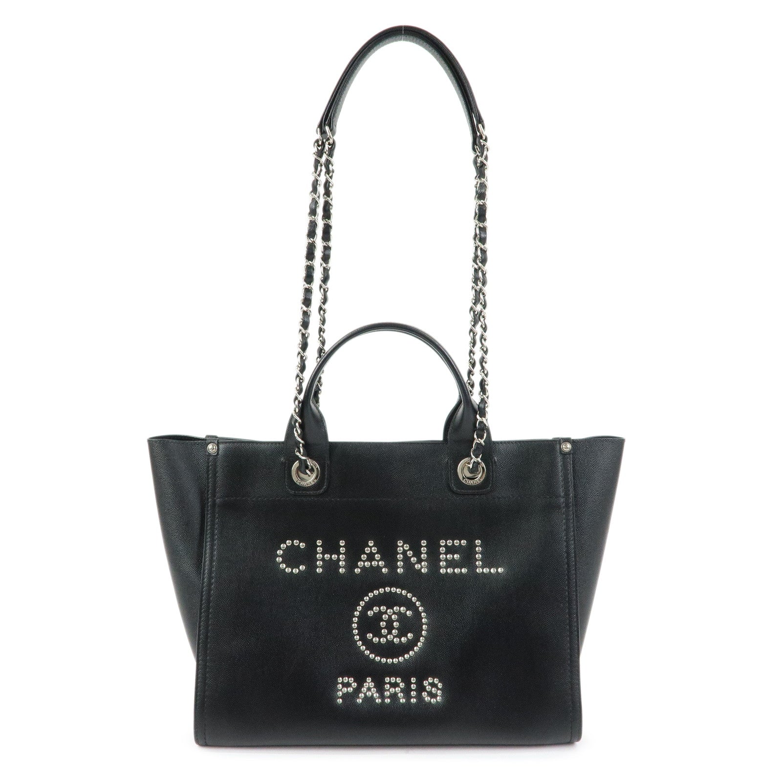 CHANEL Deauville MM Caviarskin 2Way Bag Shoulder Bag Black A57069